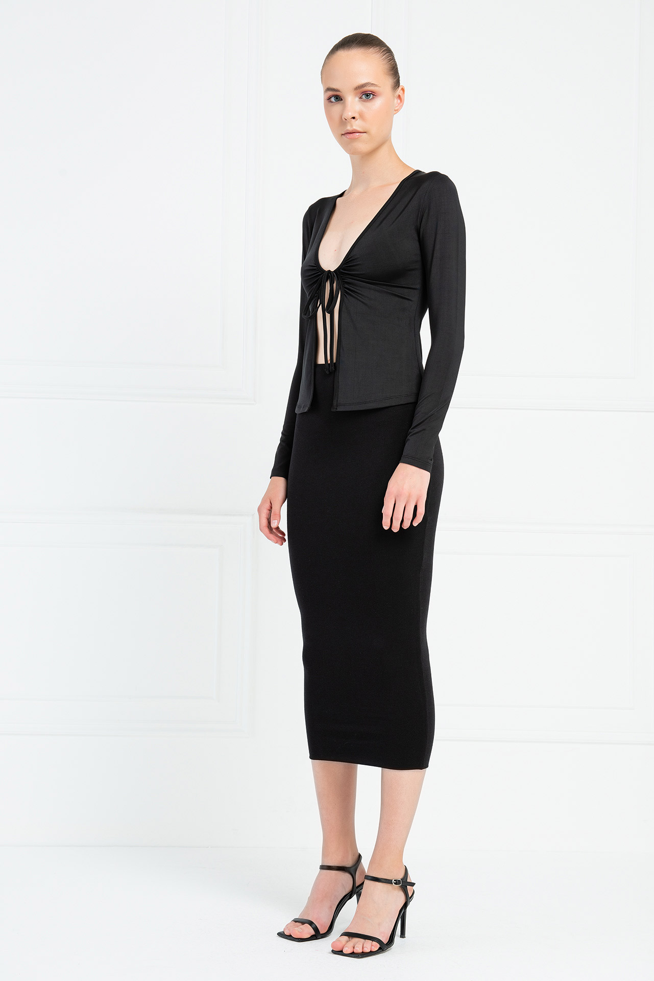 Open Tie-Front Black Top