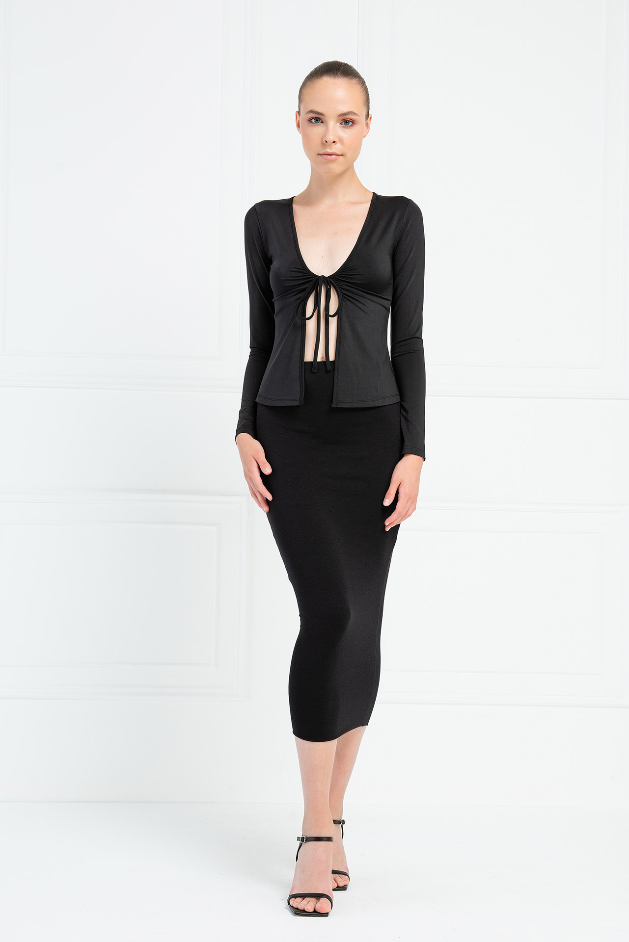 Open Tie-Front Black Top