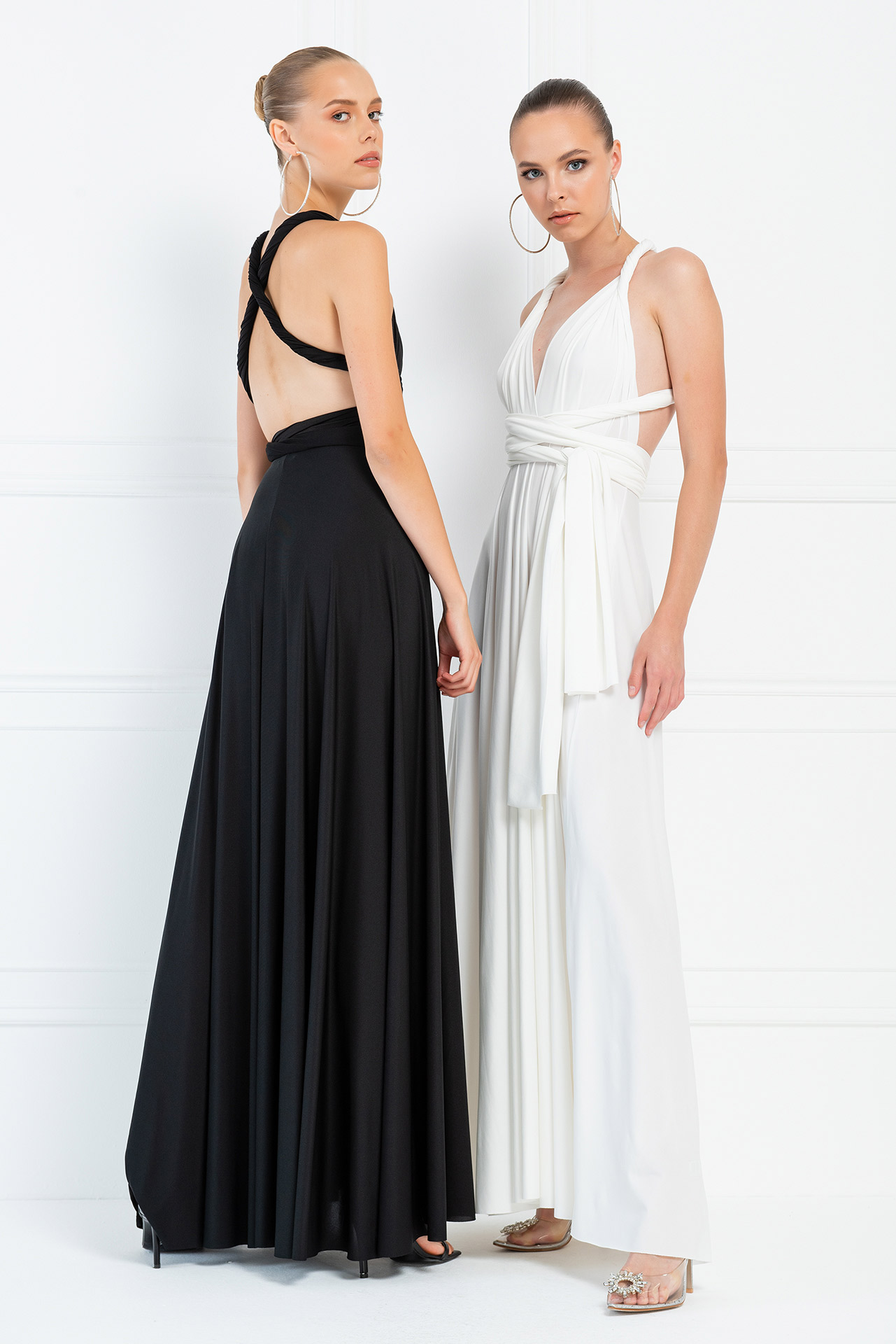 Wholesale V Neck Sleeveless Offwhite Pleated Long Dress