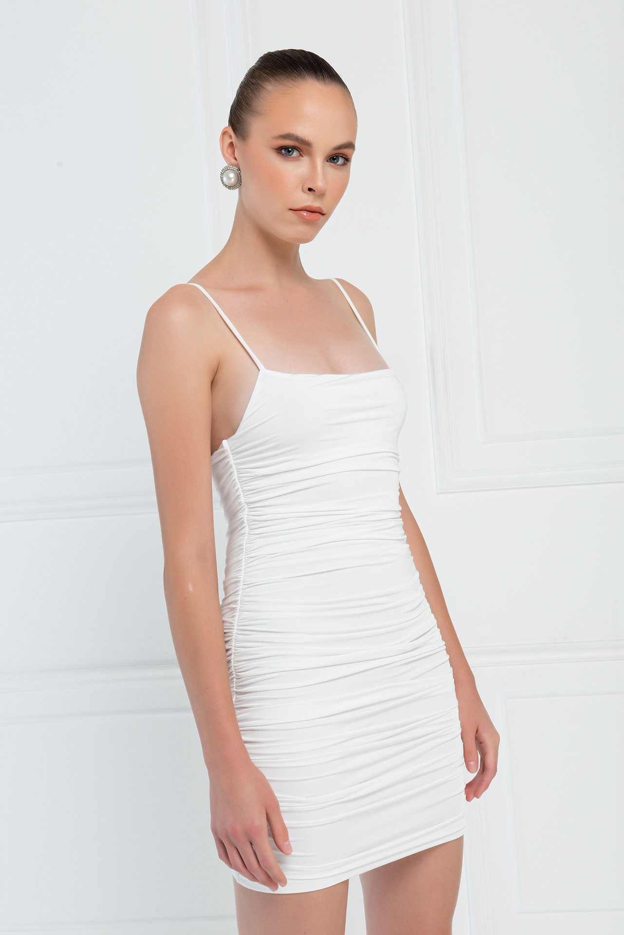 Wholesale Offwhite Ruched Cami Mini Dress