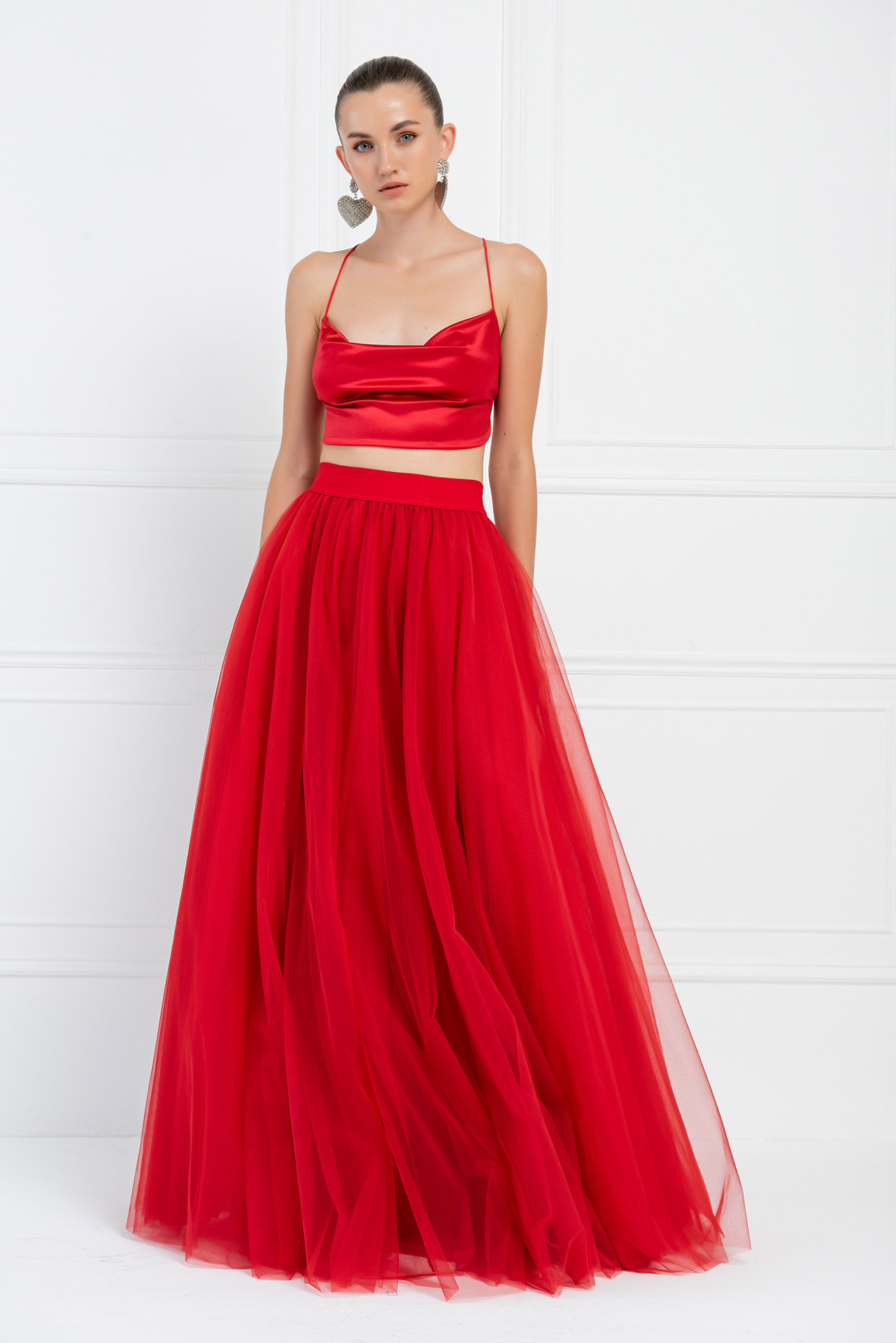 Red Tulle Maxi Skirt