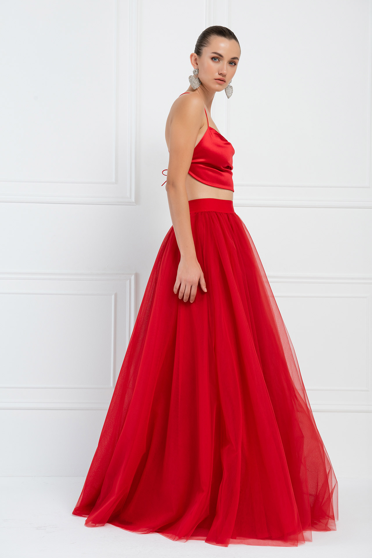 Wholesale Red Tulle Maxi Skirt