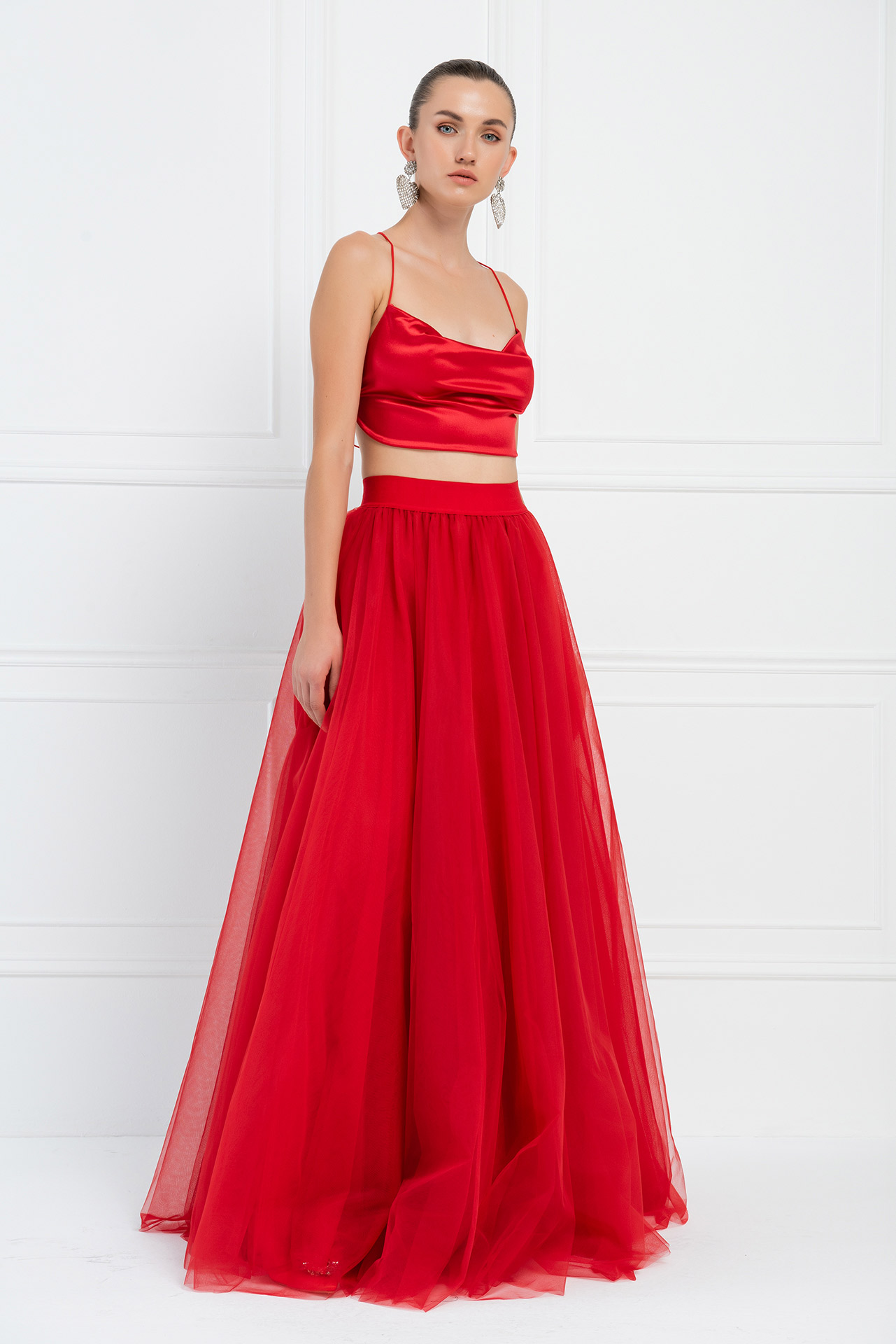Wholesale Red Tulle Maxi Skirt