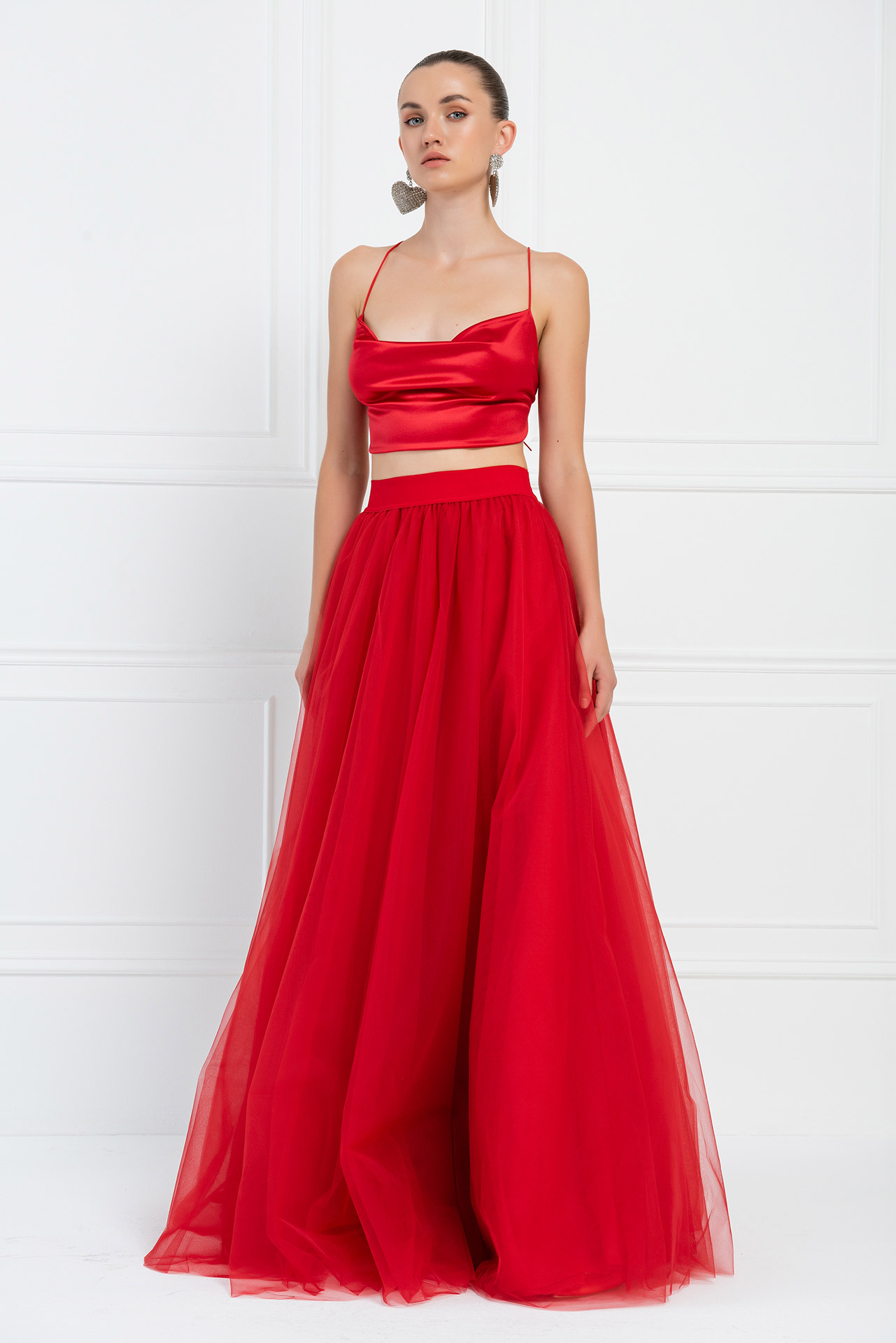 Red Tulle Maxi Skirt