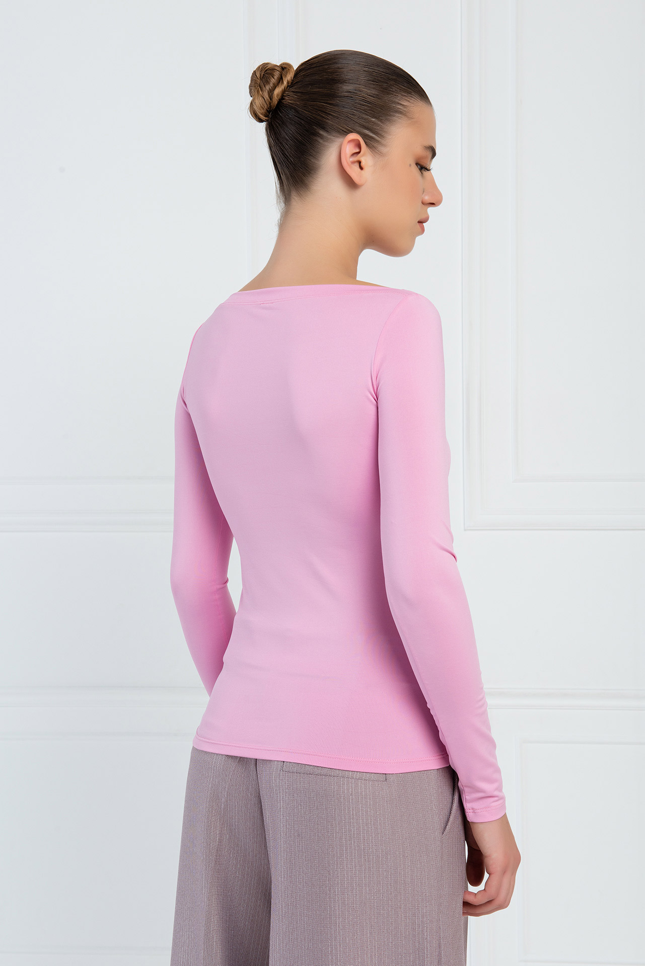 Wholesale Boat Neck Long Sleeve New Pink Top