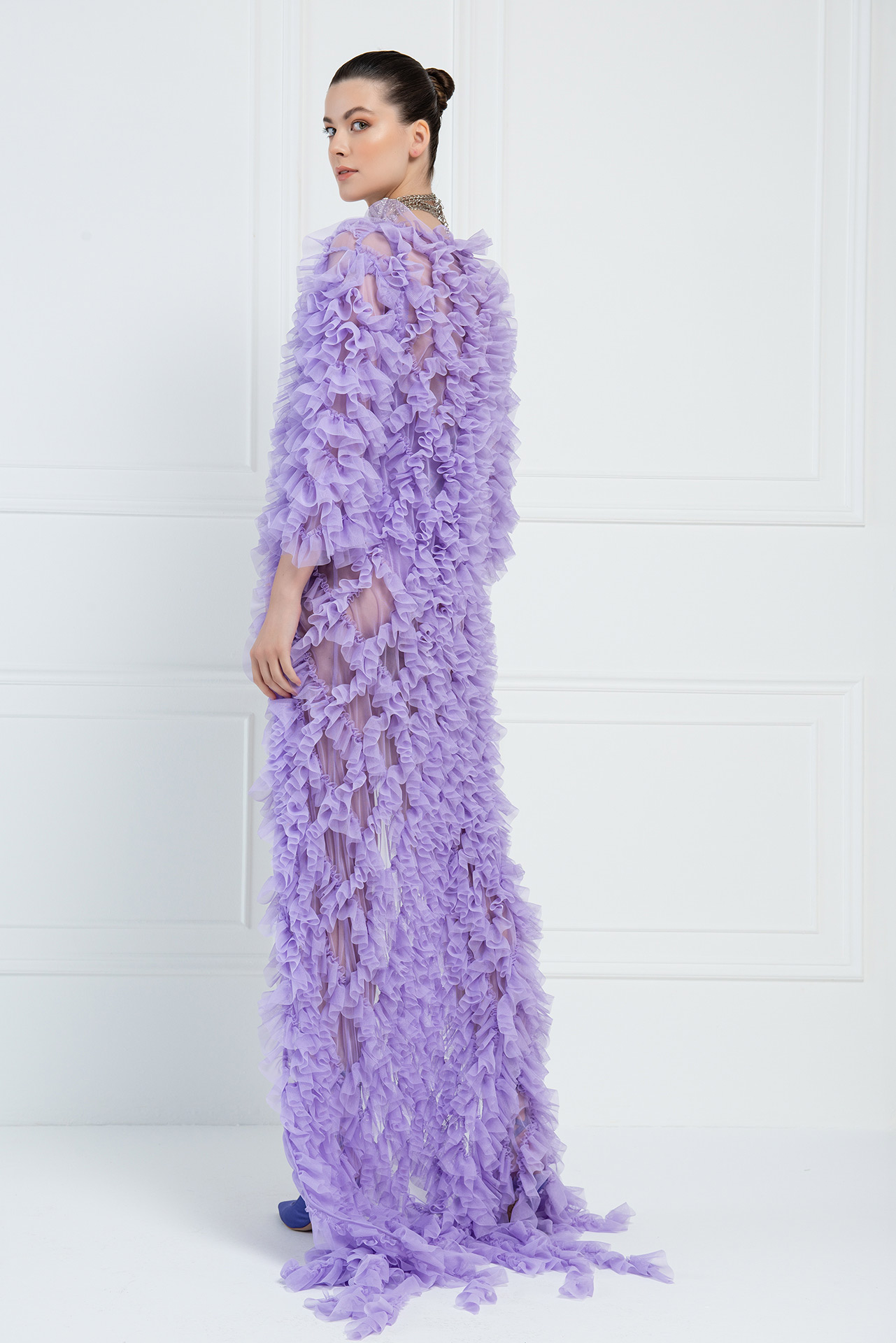 Ruffled New Lilac Tulle Cardigan