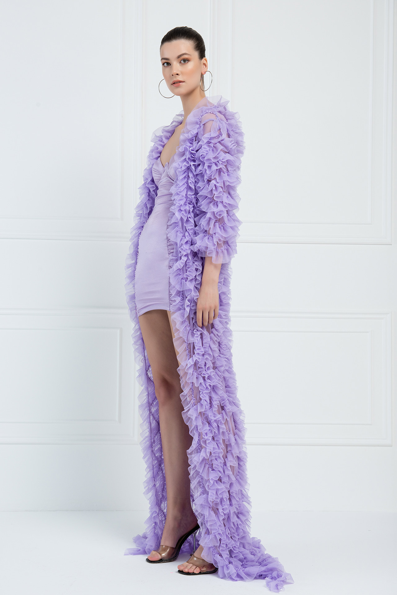 Ruffled New Lilac Tulle Cardigan