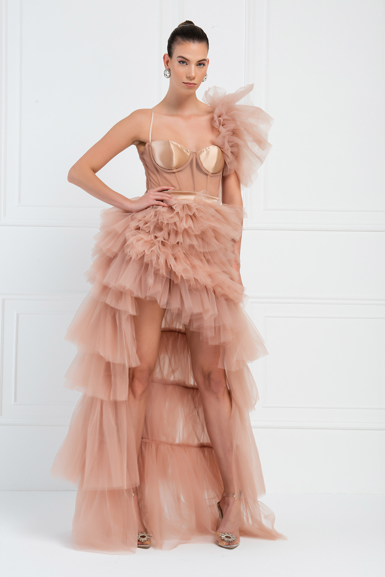 Caramel Frill High-Low Tulle Dress