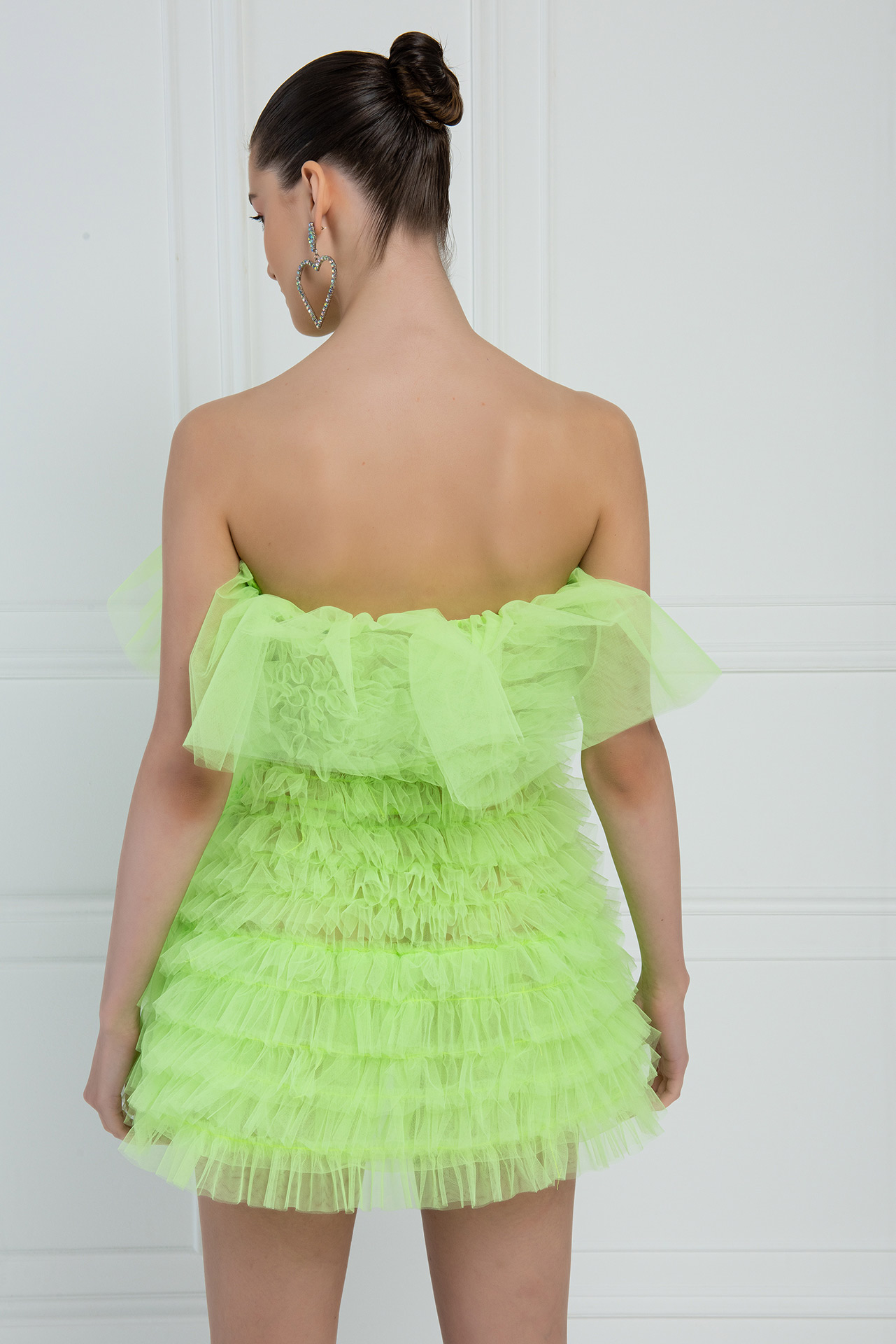 Neon Green Frill Tube Mini Dress