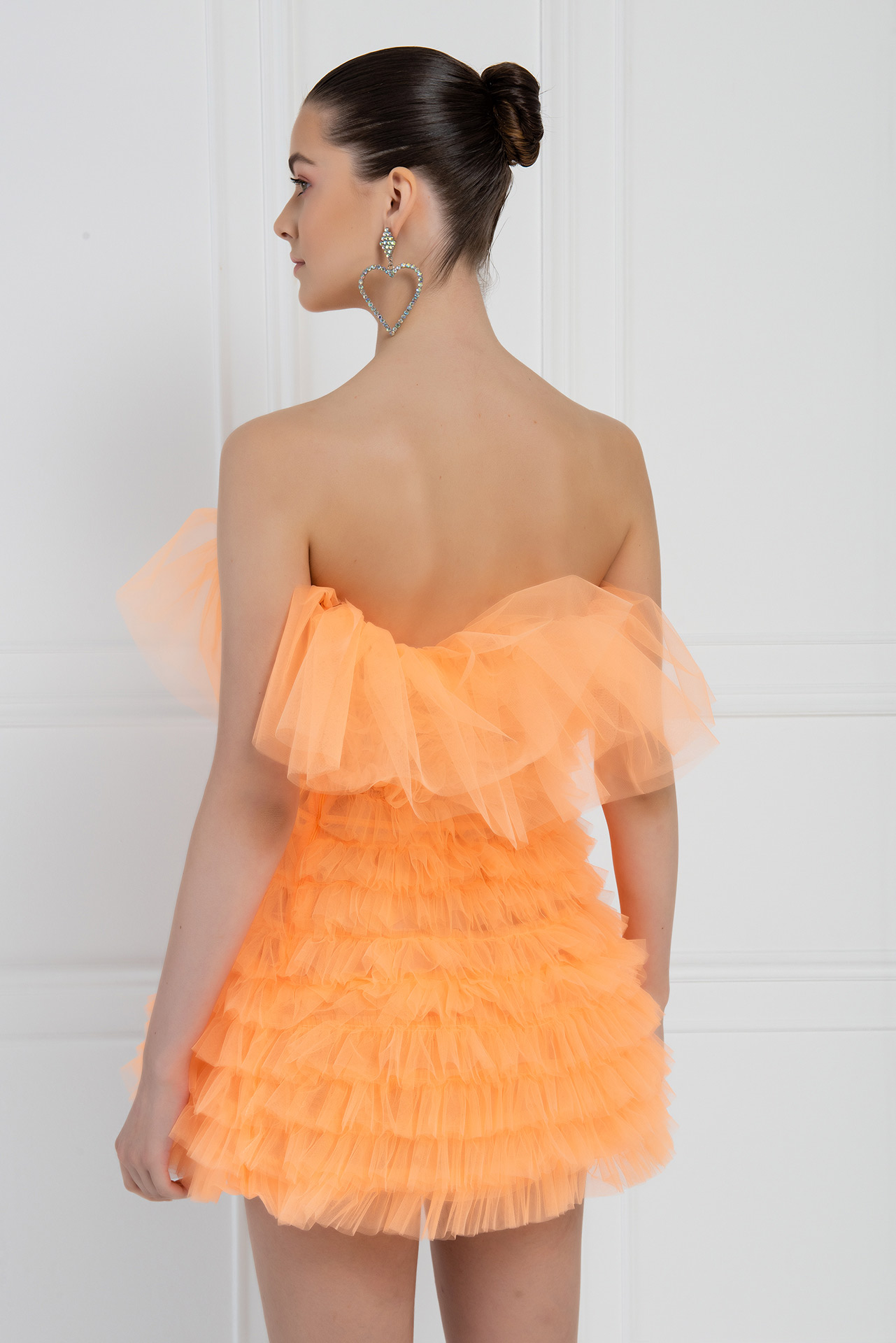 Neon Orange Frill Tube Mini Dress
