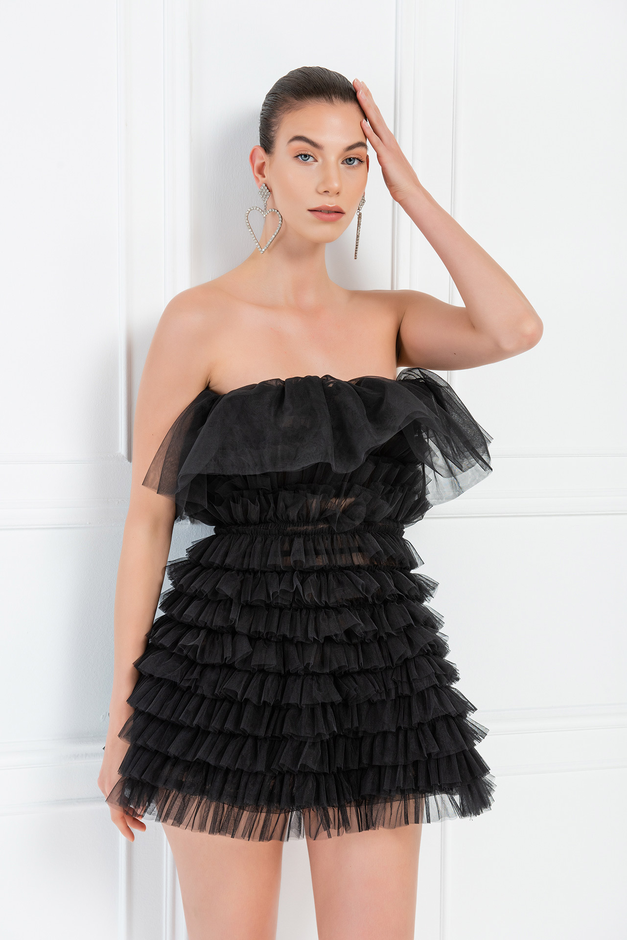 Black Frill Tube Mini Dress