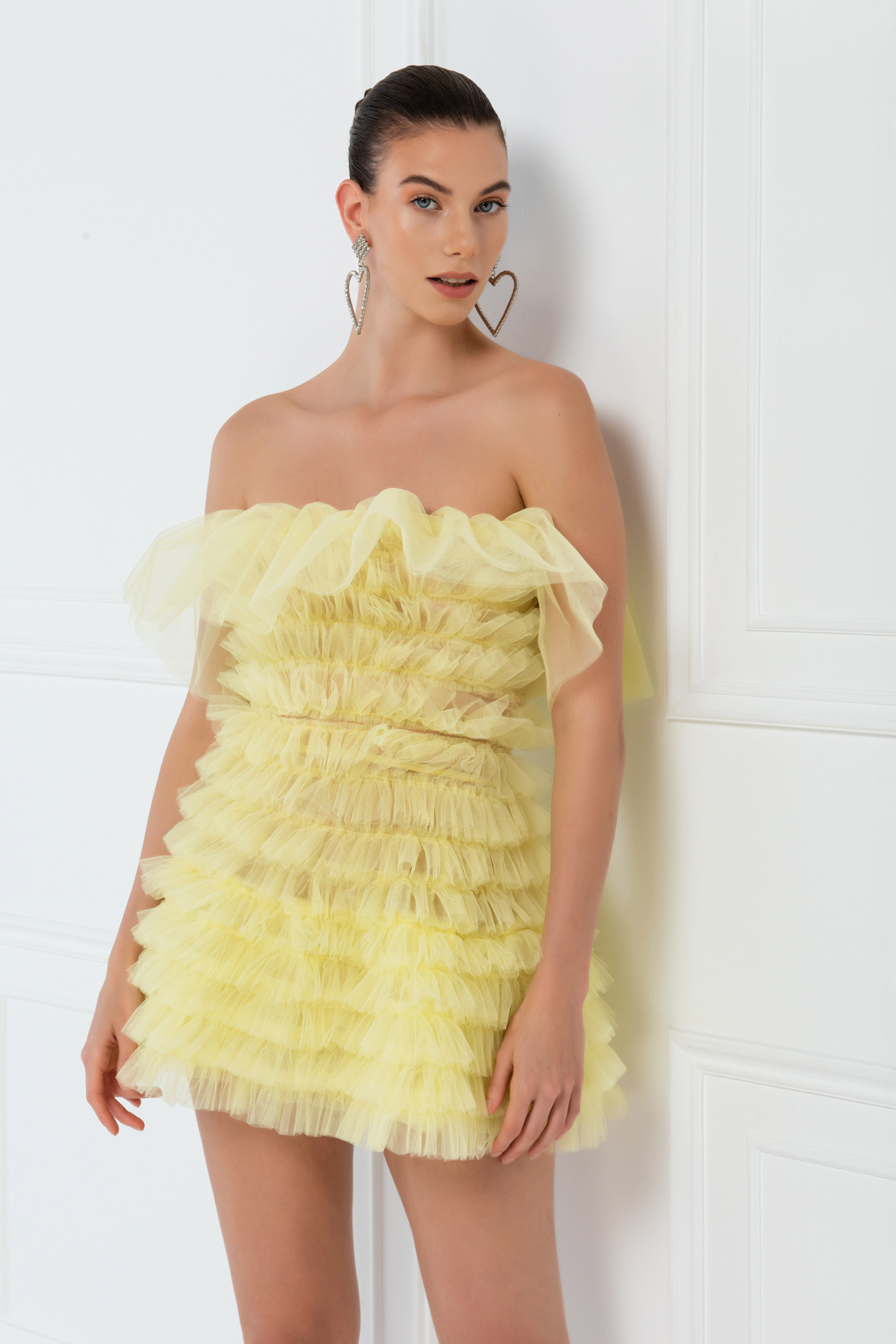 Yellow Frill Tube Mini Dress