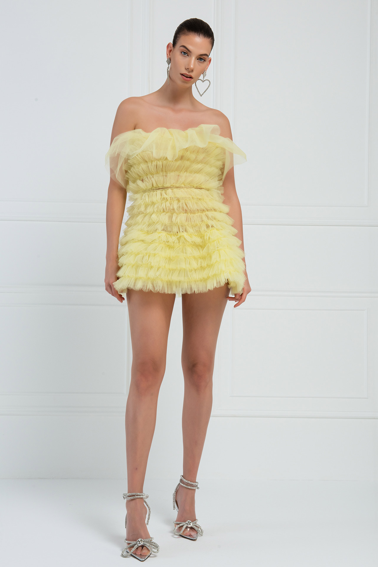 Wholesale Yellow Frill Tube Mini Dress