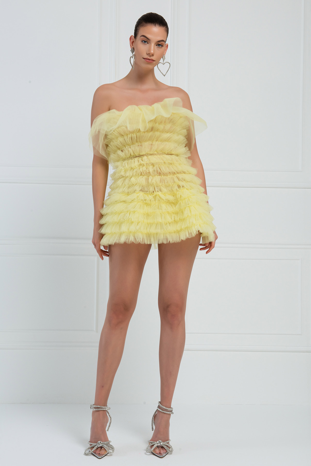 Wholesale Yellow Frill Tube Mini Dress
