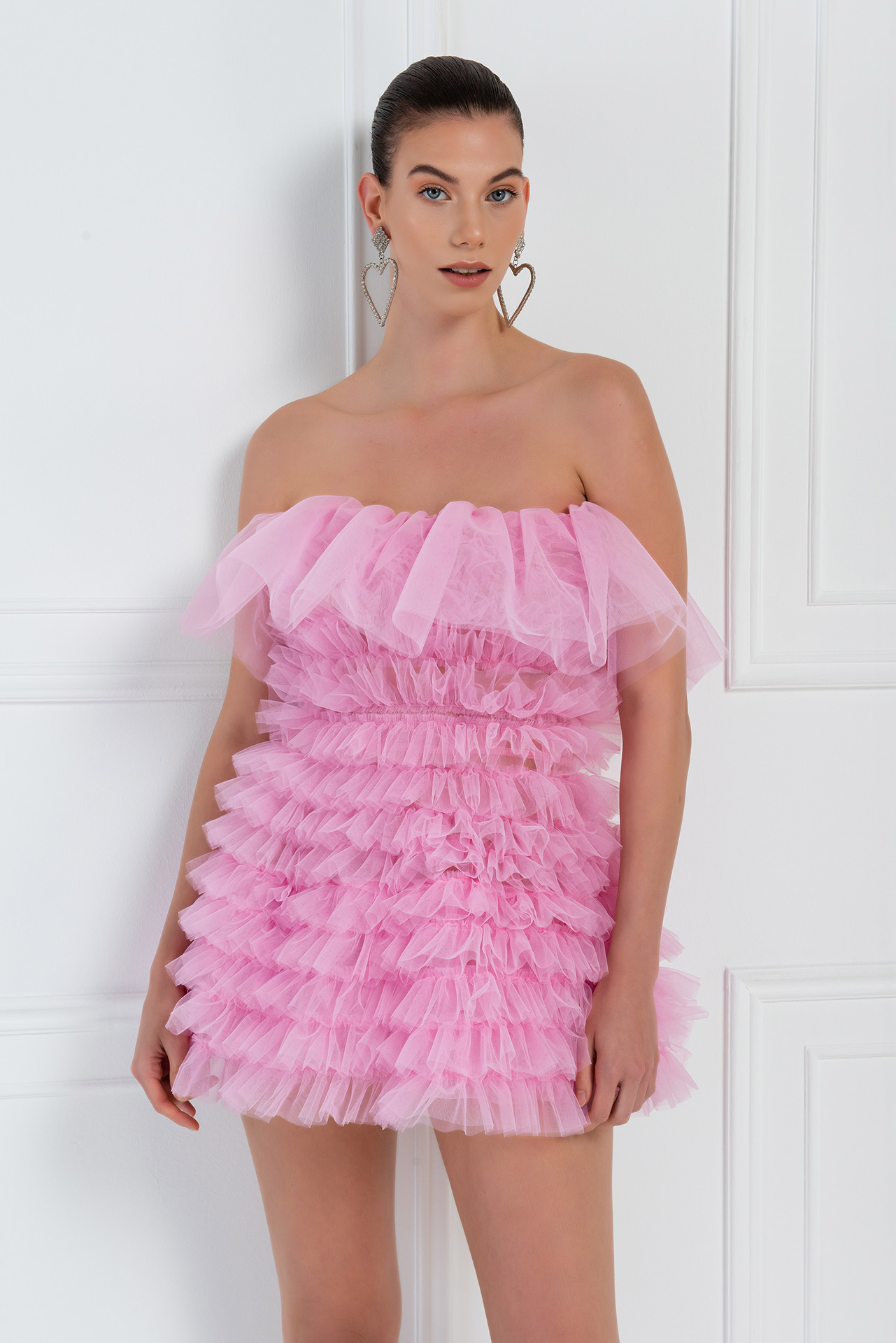 New Pink Frill Tube Mini Dress