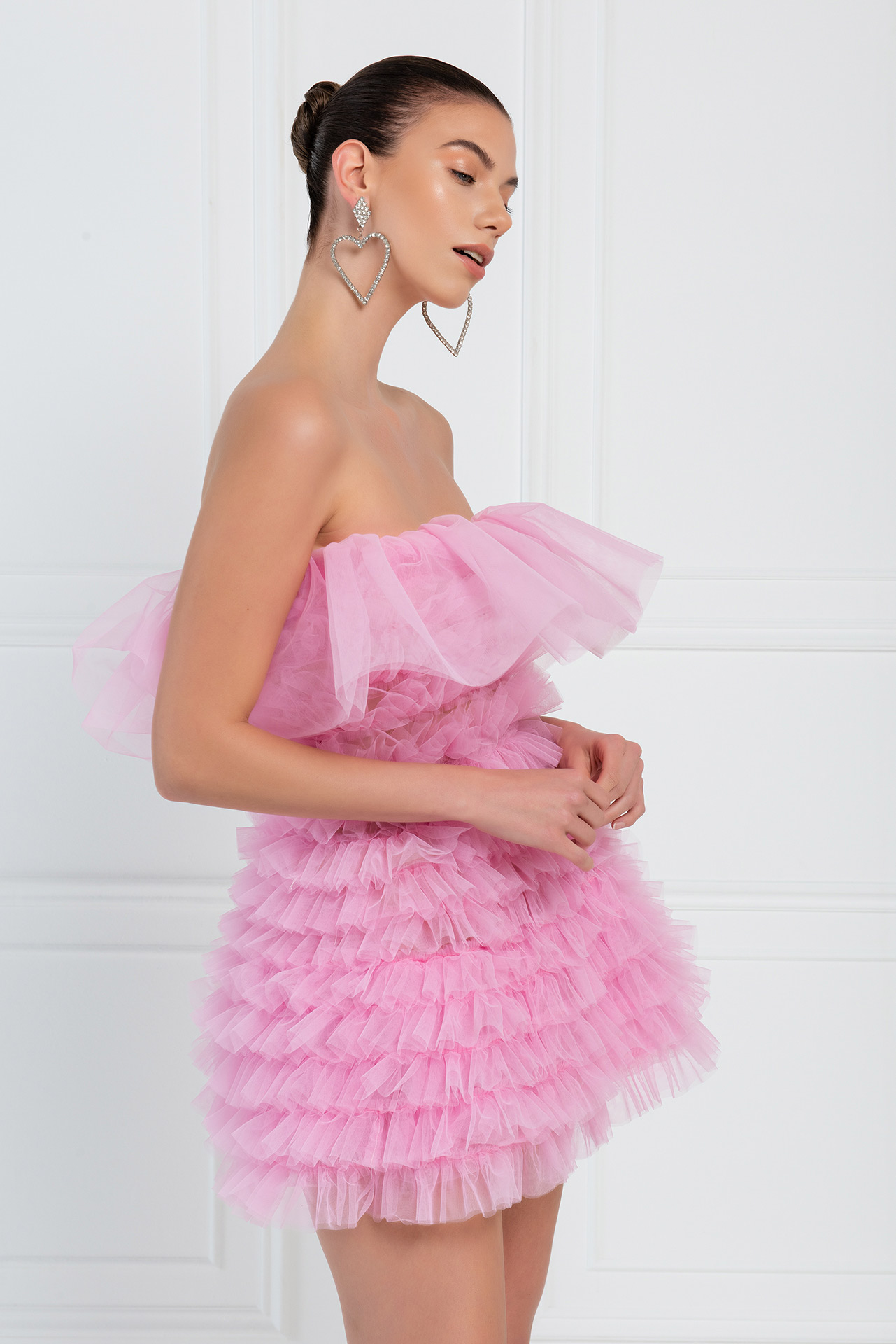 New Pink Frill Tube Mini Dress