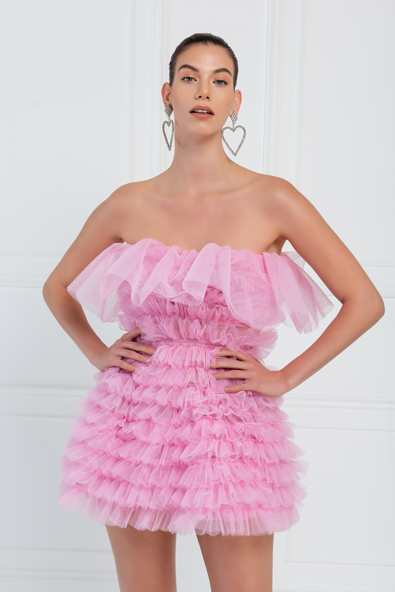 Wholesale New Pink Frill Tube Mini Dress