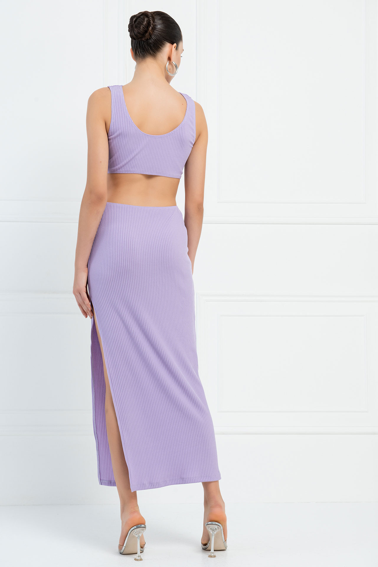 Wholesale New Lilac Ribbed Cut Out Waist Dress