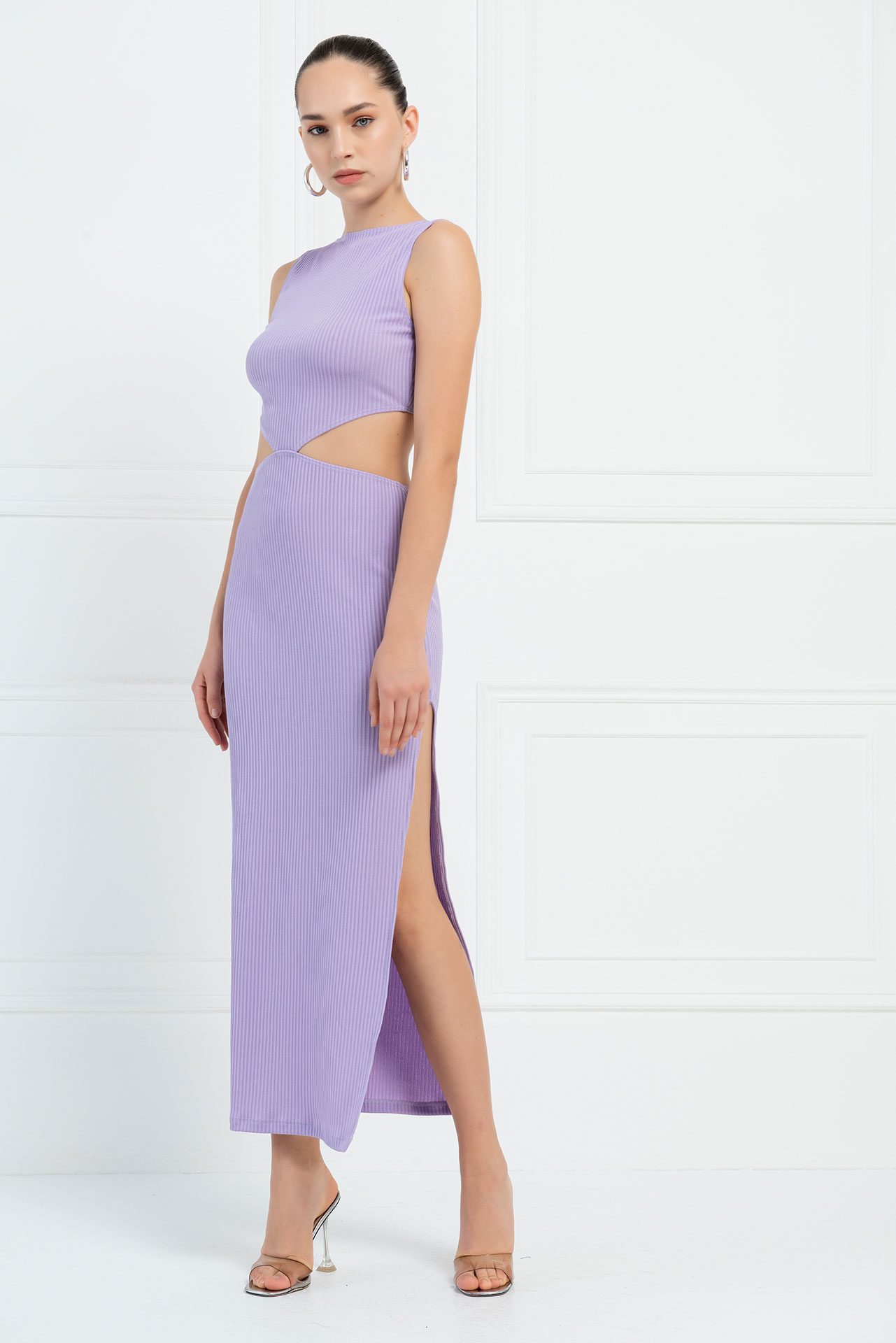 New Lilac Ribbed Cut Out Waist Dress