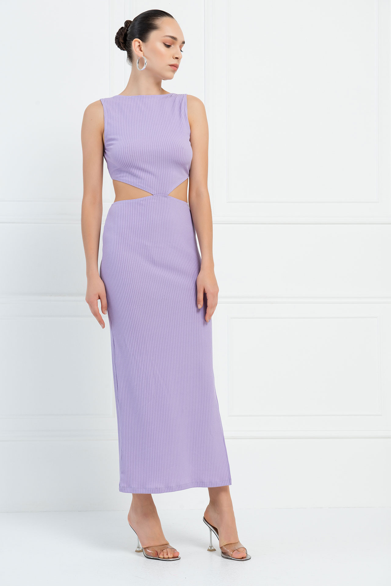 New Lilac Ribbed Cut Out Waist Dress