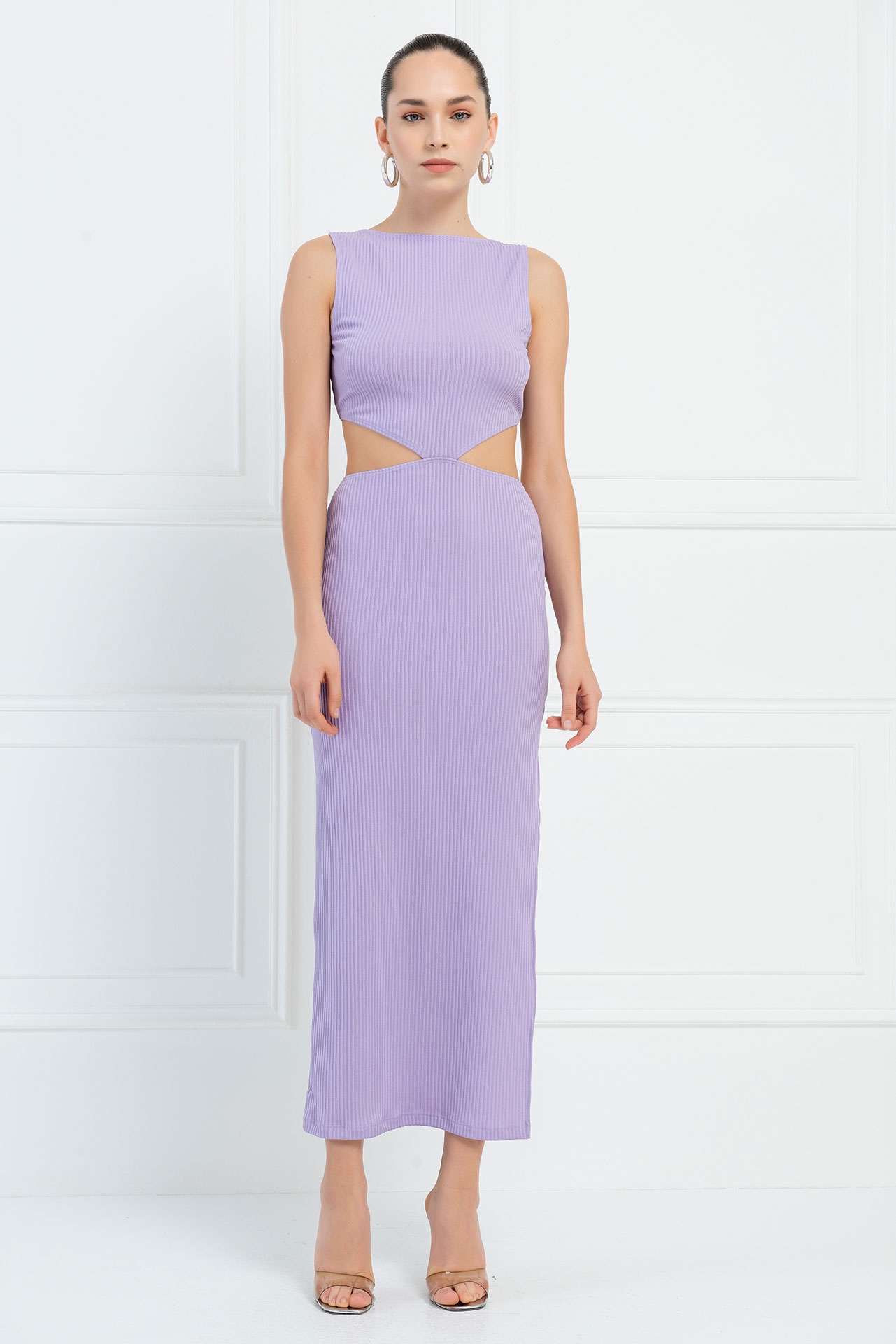 Wholesale New Lilac Ribbed Cut Out Waist Dress