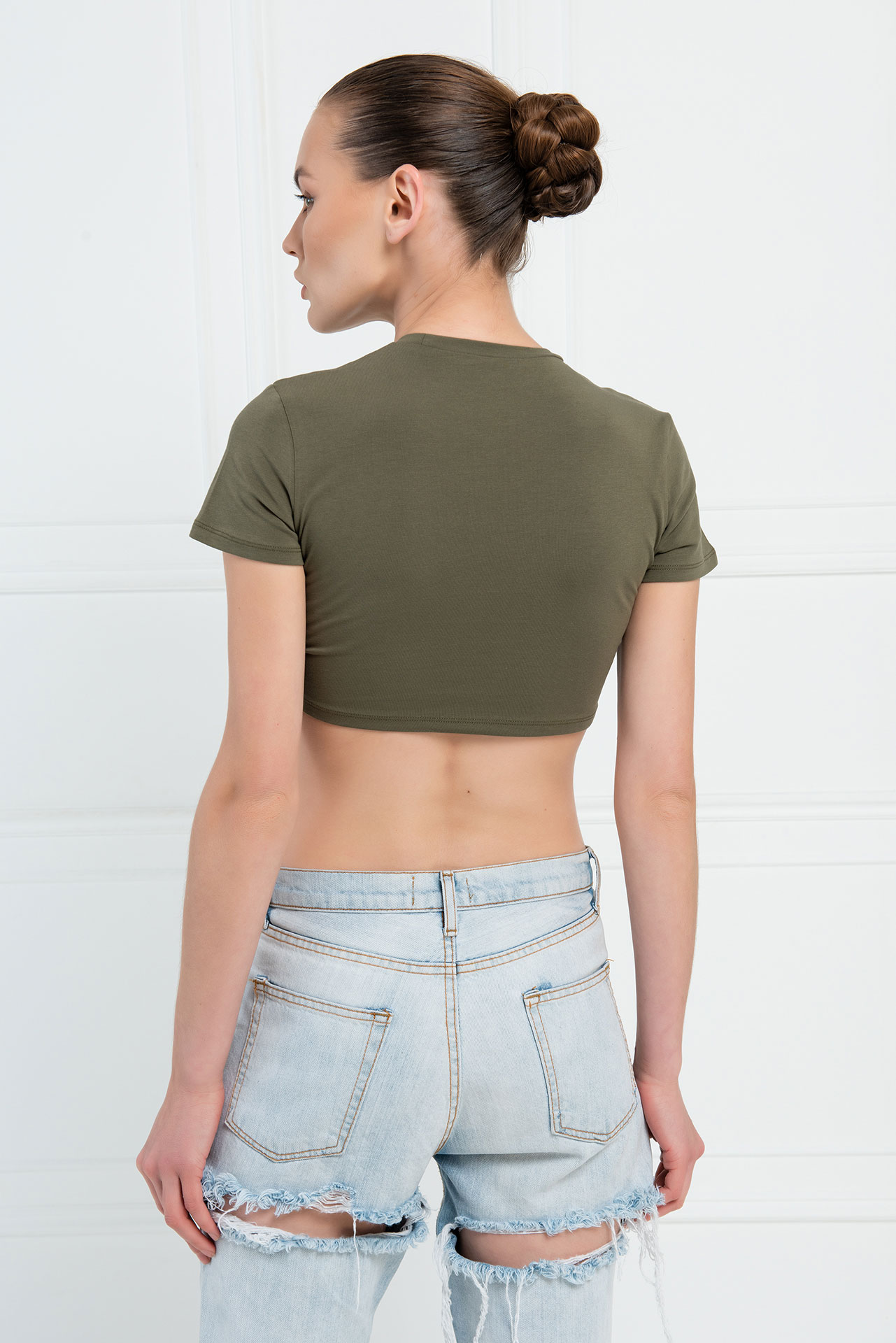 Wholesale Short Sleeve Khaki Crop Top