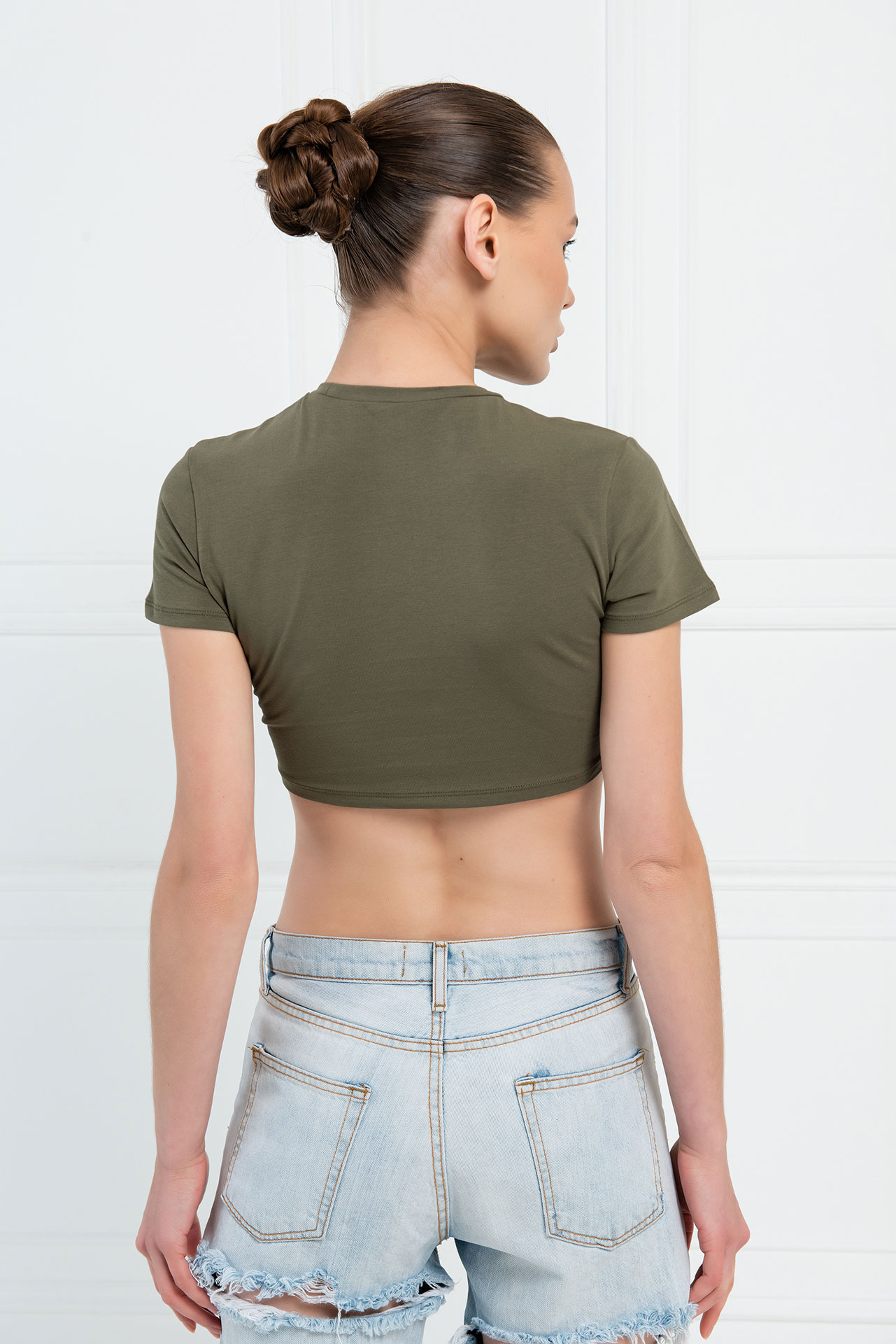 Wholesale Short Sleeve Khaki Crop Top