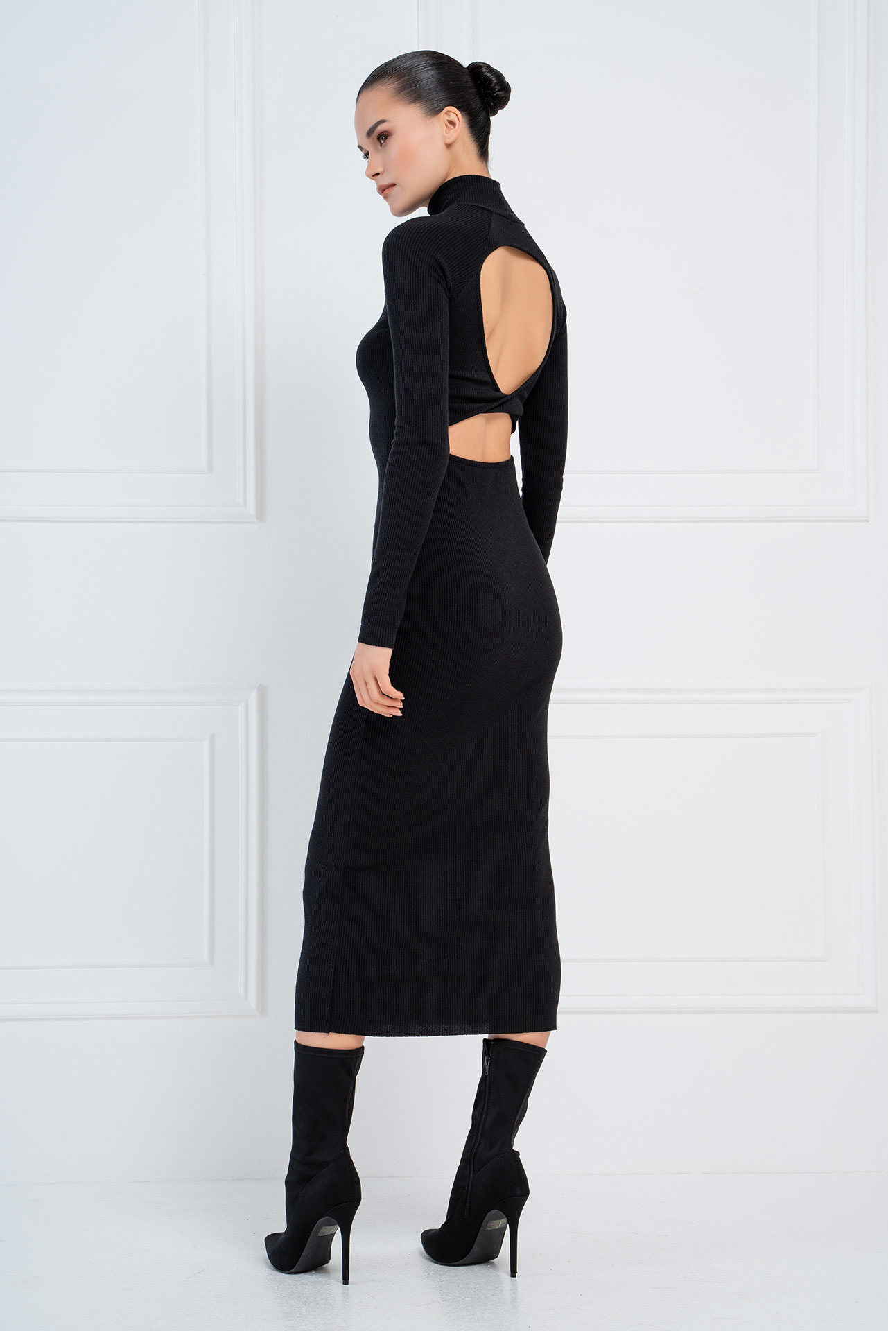 Black Backless Mock Neck Maxi Dress