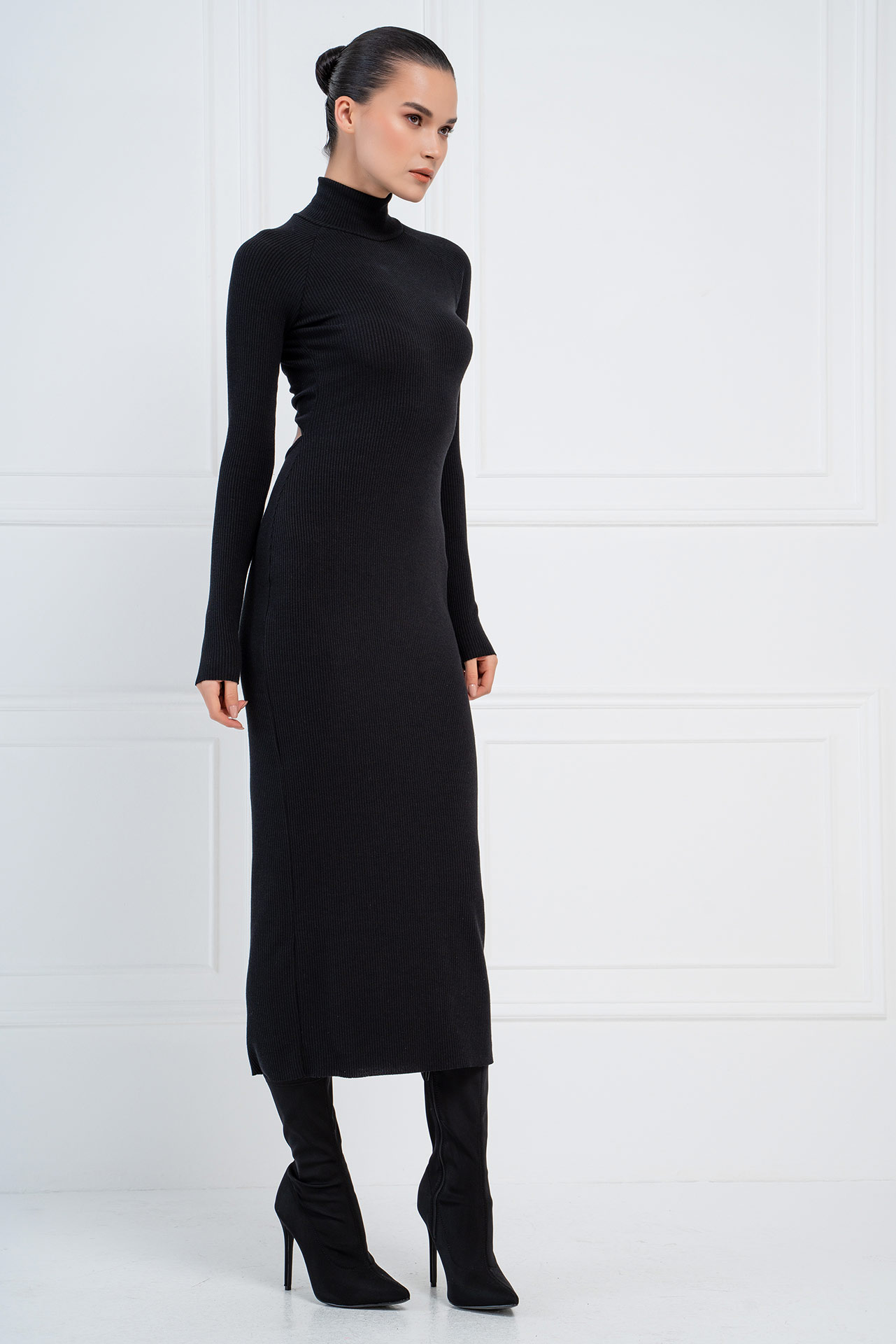 Black Backless Mock Neck Maxi Dress