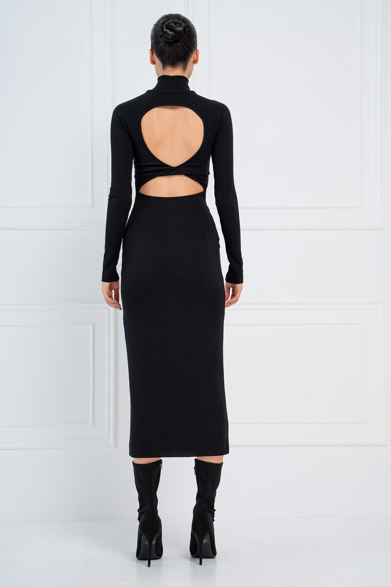 Black Backless Mock Neck Maxi Dress