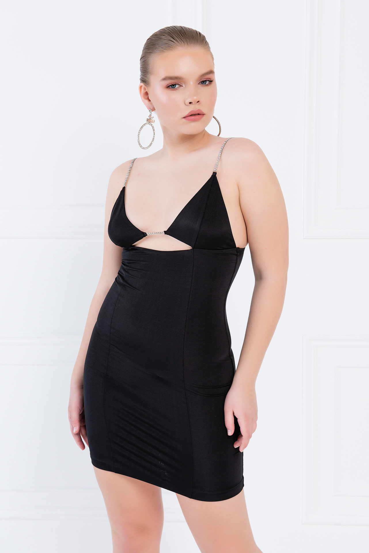 Black Embellished-Strap Mini Dress