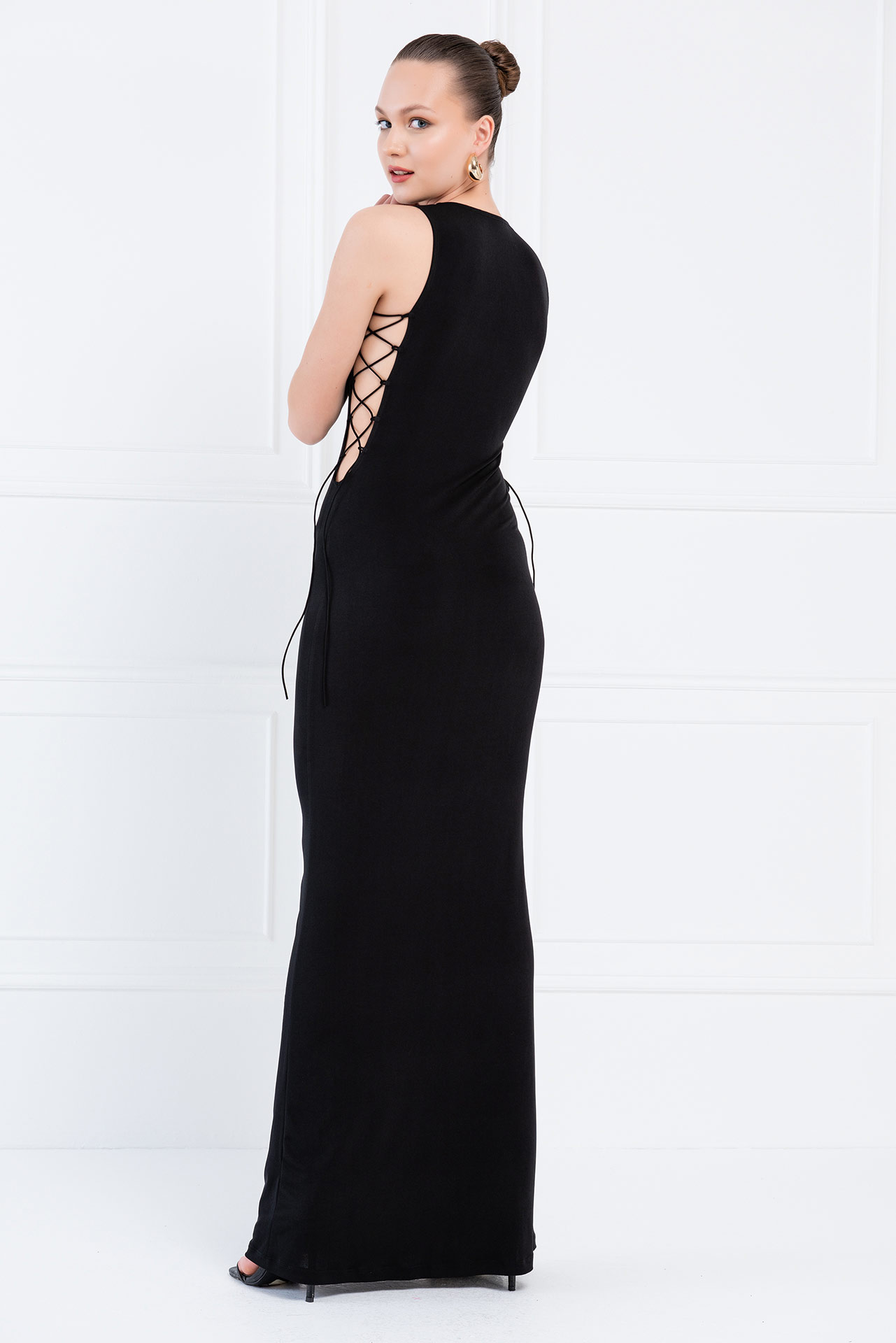 Black Lace Up Side Maxi Dress