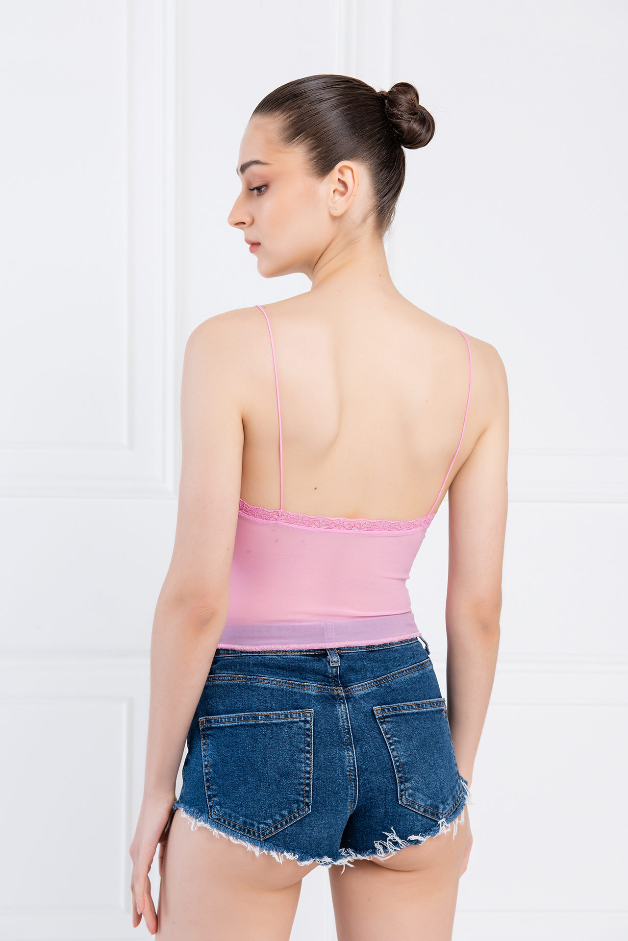 Wholesale New Pink Mesh Cropped Cami