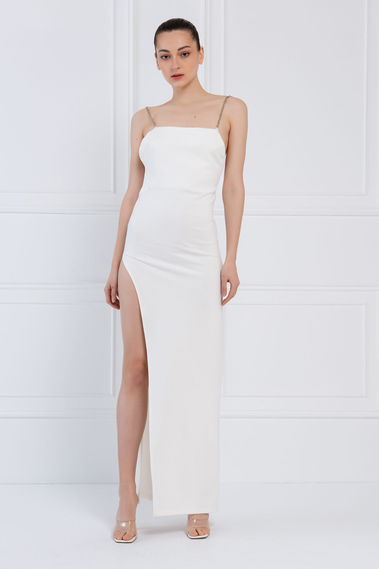Wholesale Offwhite Chain-Strap Split-Side Dress