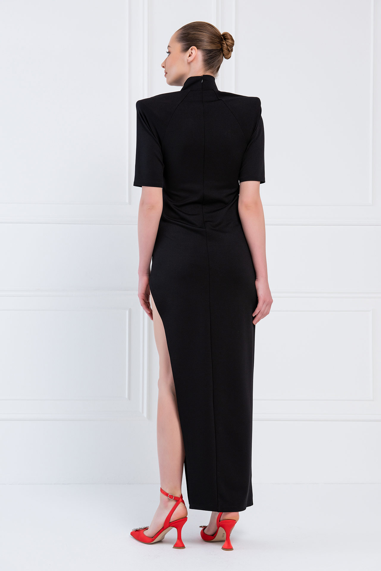 Black Raglan-Sleeve Split-Side Maxi Dress