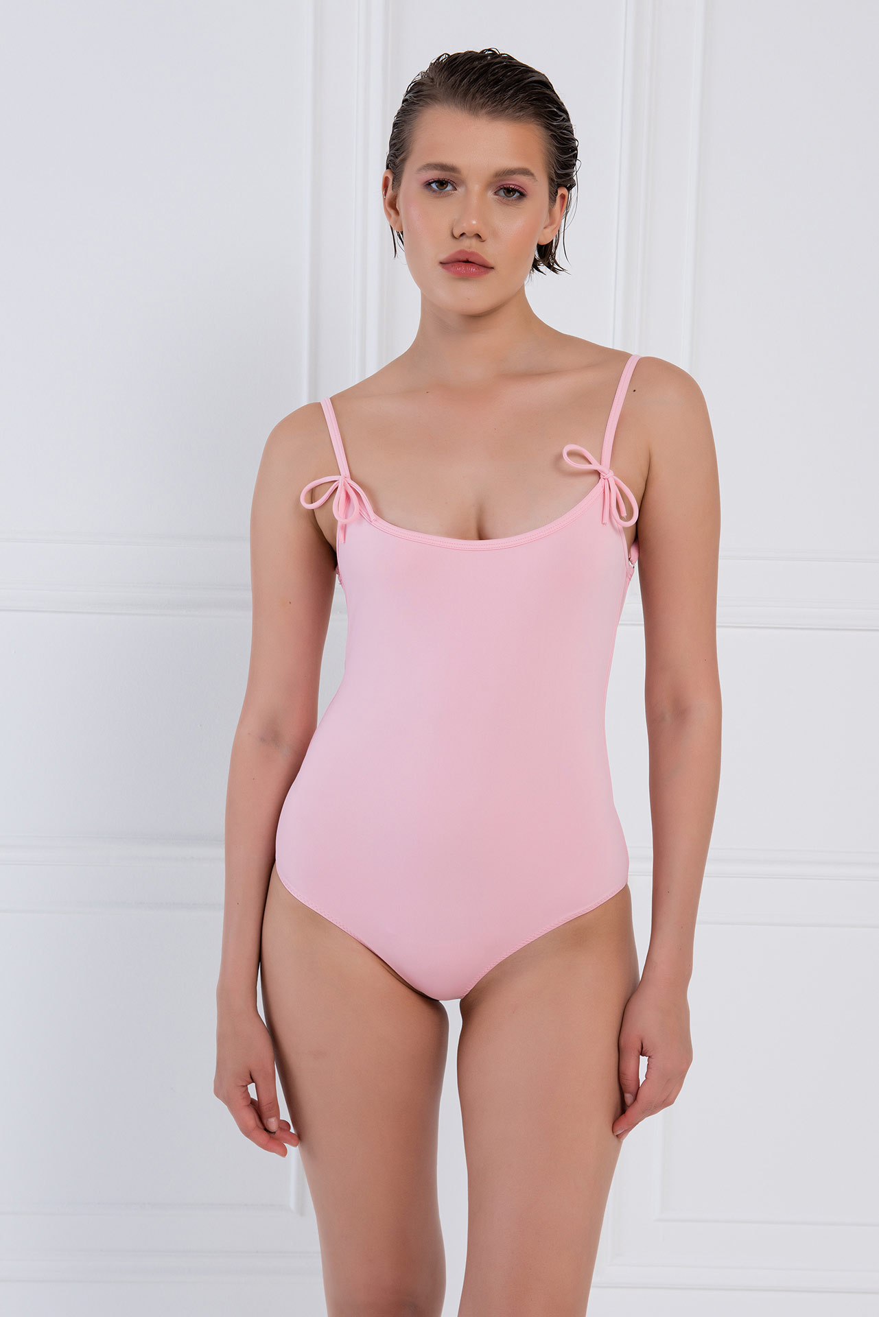 Pink Tie-Accent Cami Swimsuit
