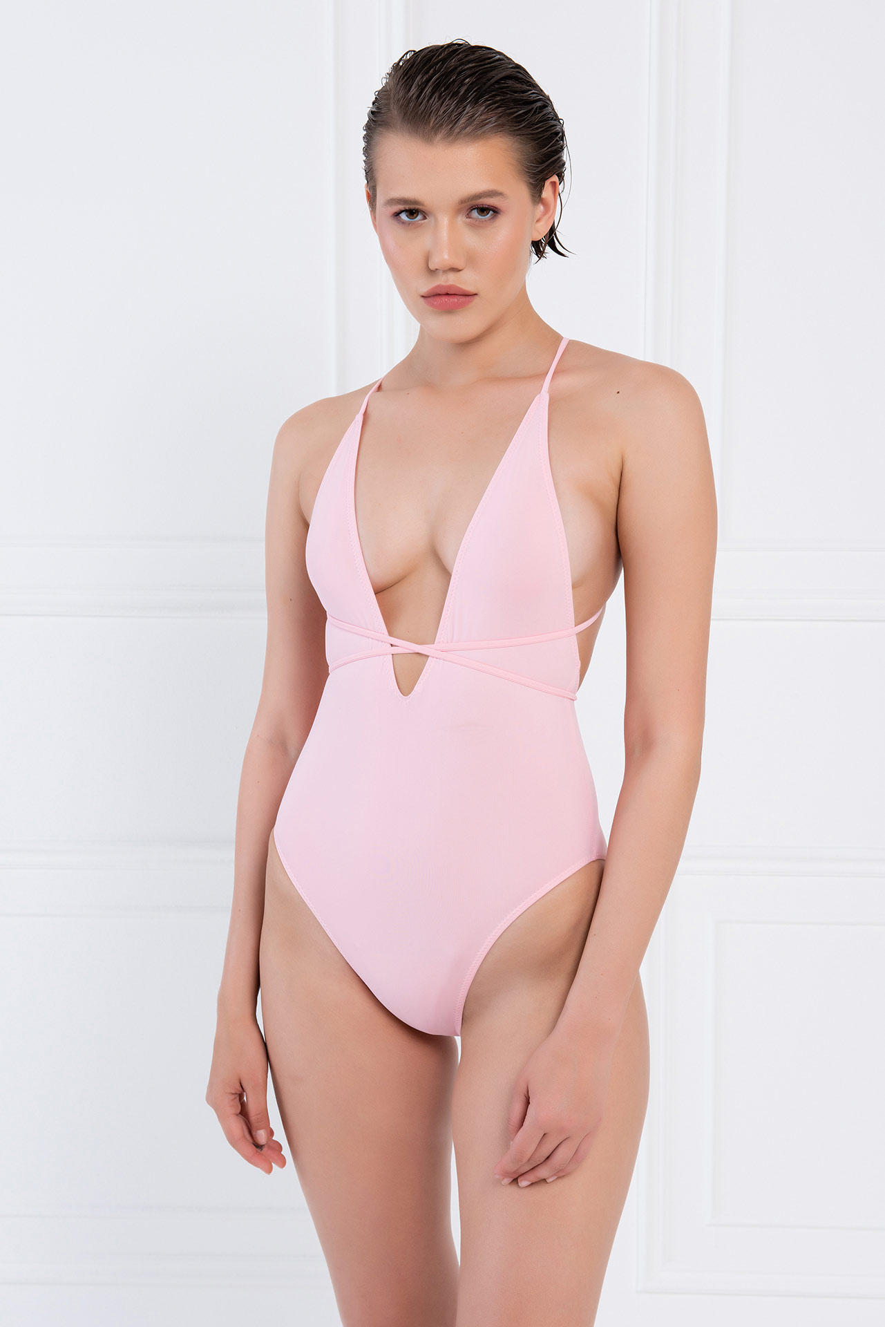 оптовая Pink Strappy Self-Tie Swimsuit