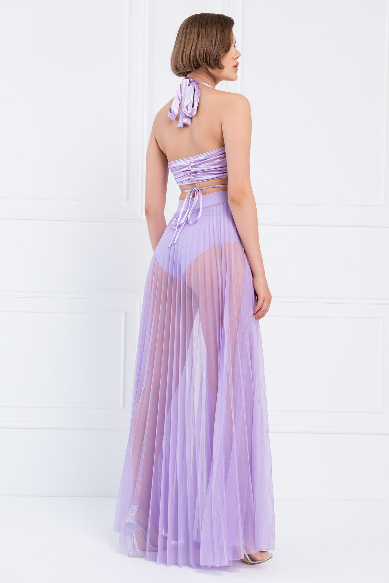 Wholesale Sheer Pleated Maxi Skirt in  New Lilac