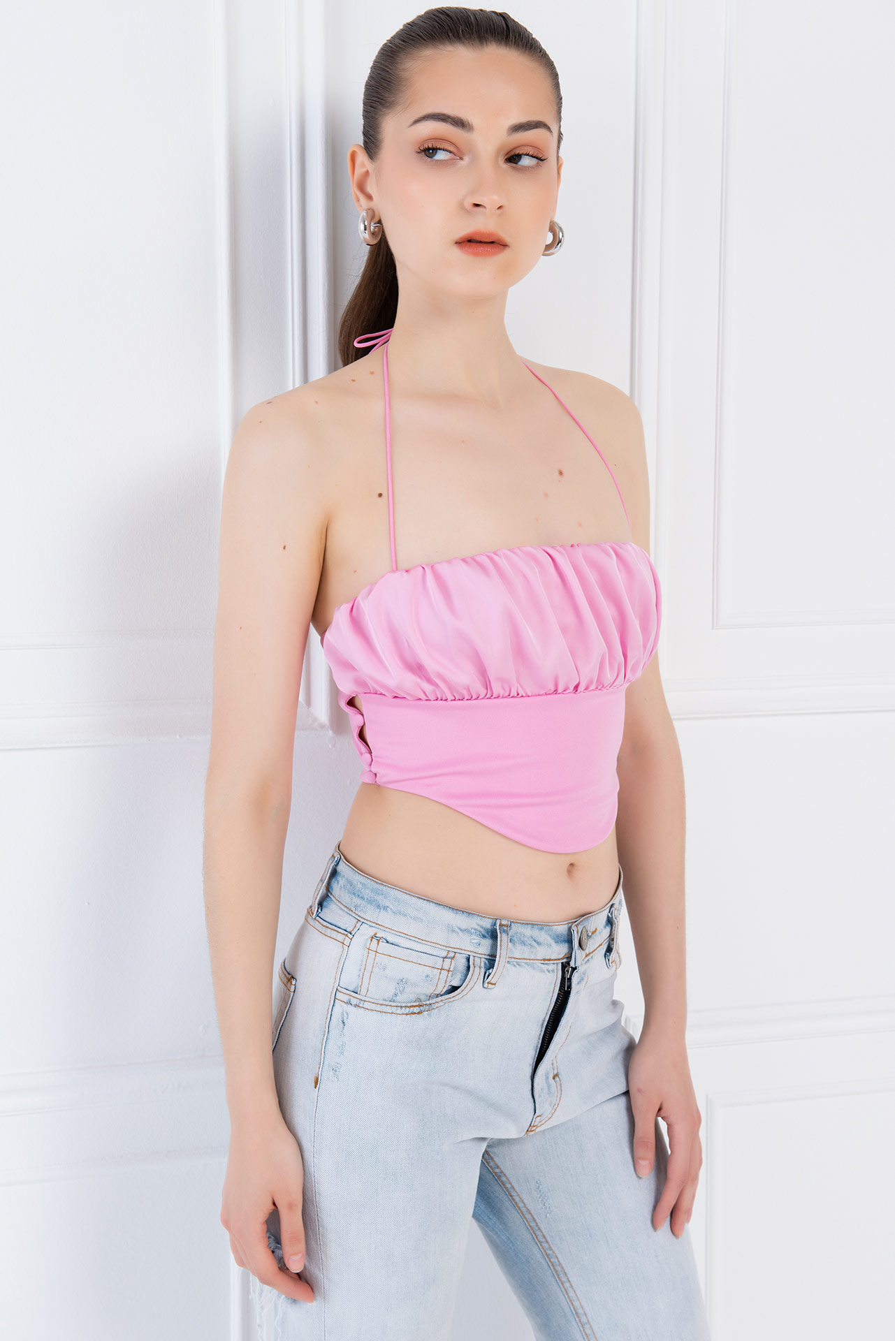 New Pink Halter Cropped Cami