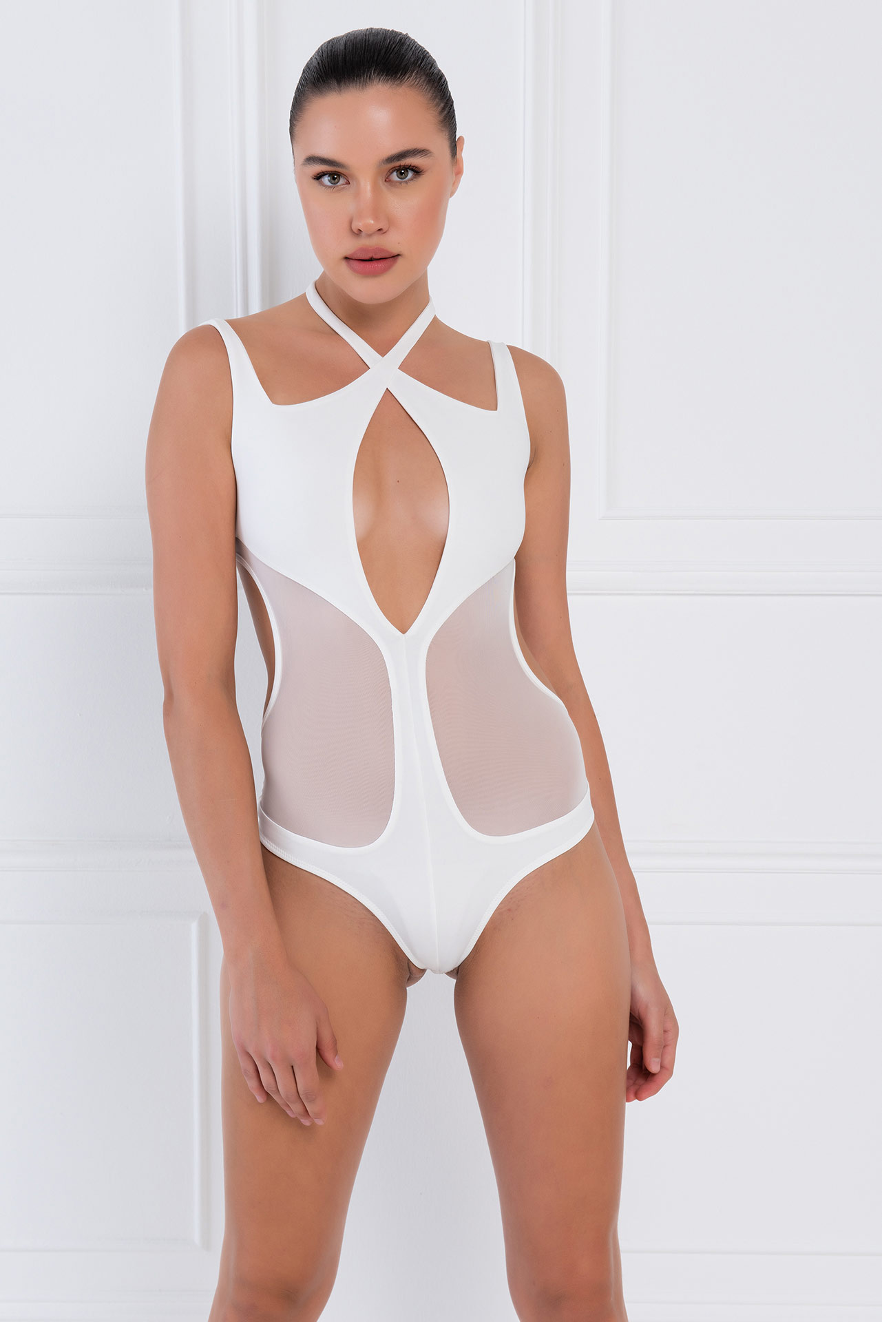 Wholesale Offwhite Backless Crossover Bodysuit