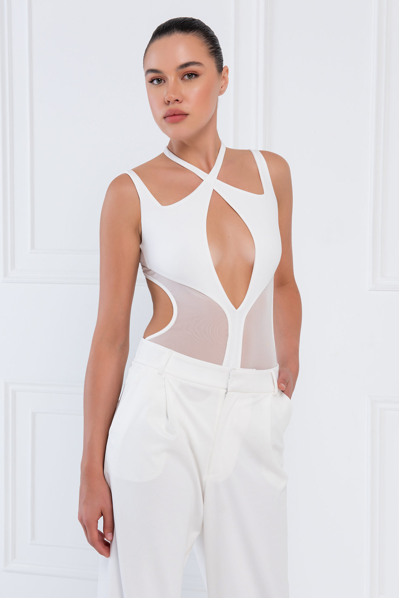 Offwhite Backless Crossover Bodysuit