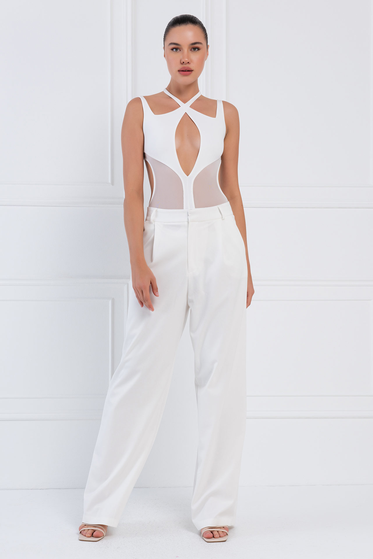 Wholesale Offwhite Backless Crossover Bodysuit