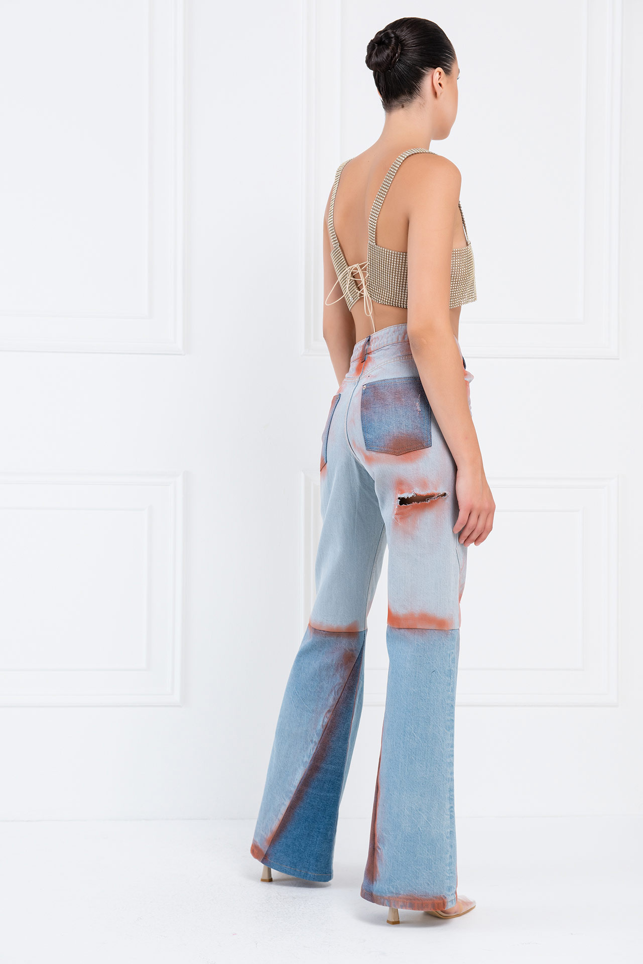 Slit-Design Ice Blue Jeans