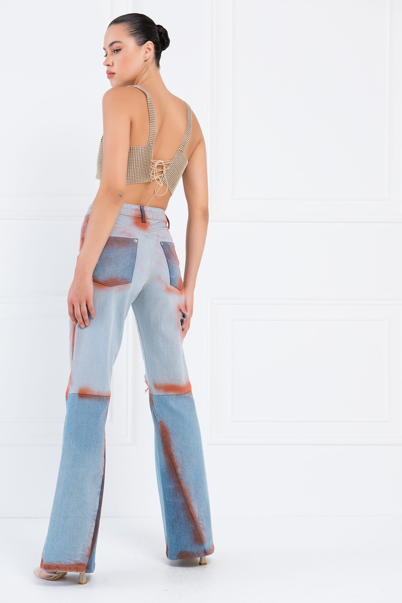 Slit-Design Ice Blue Jeans