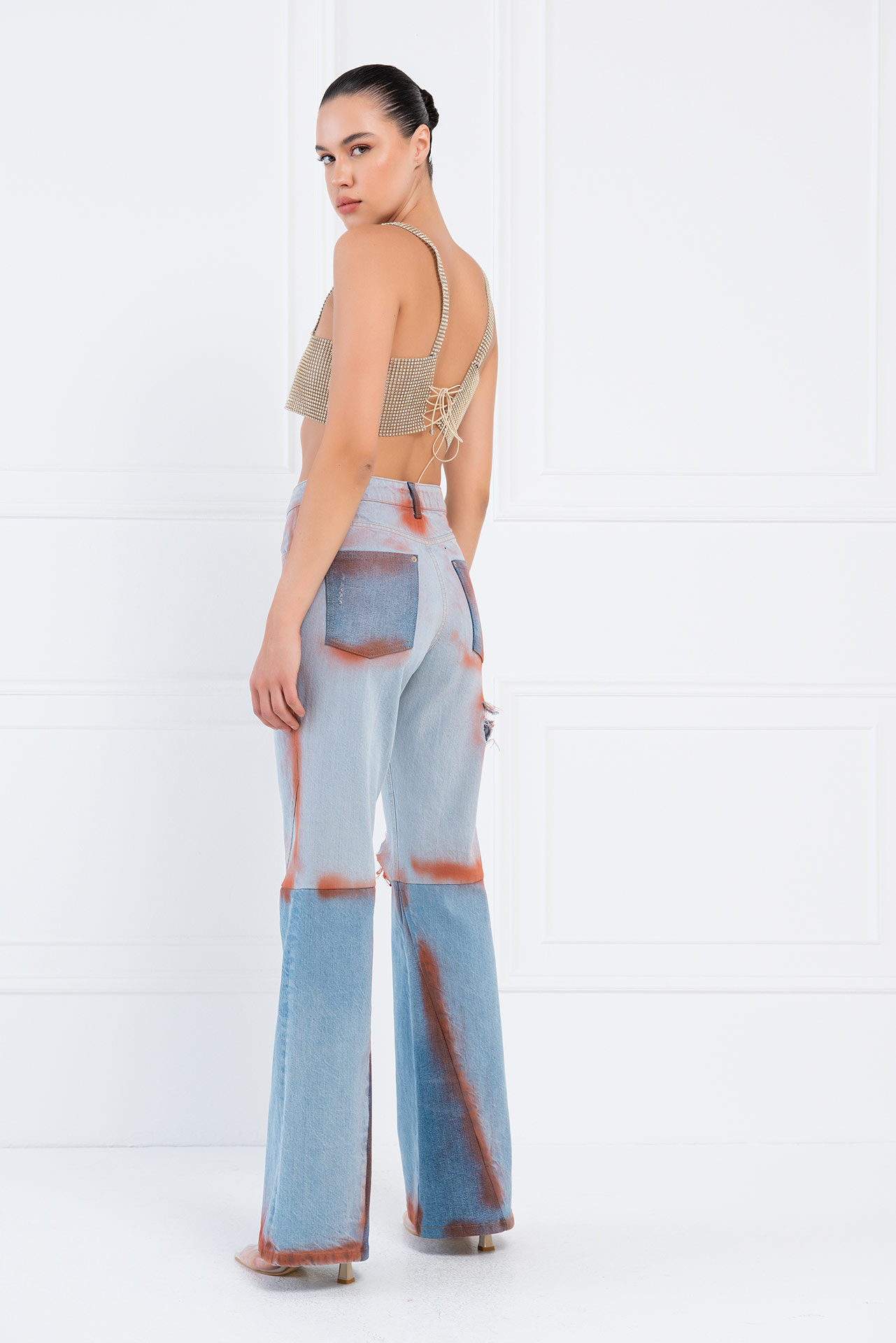 Slit-Design Ice Blue Jeans