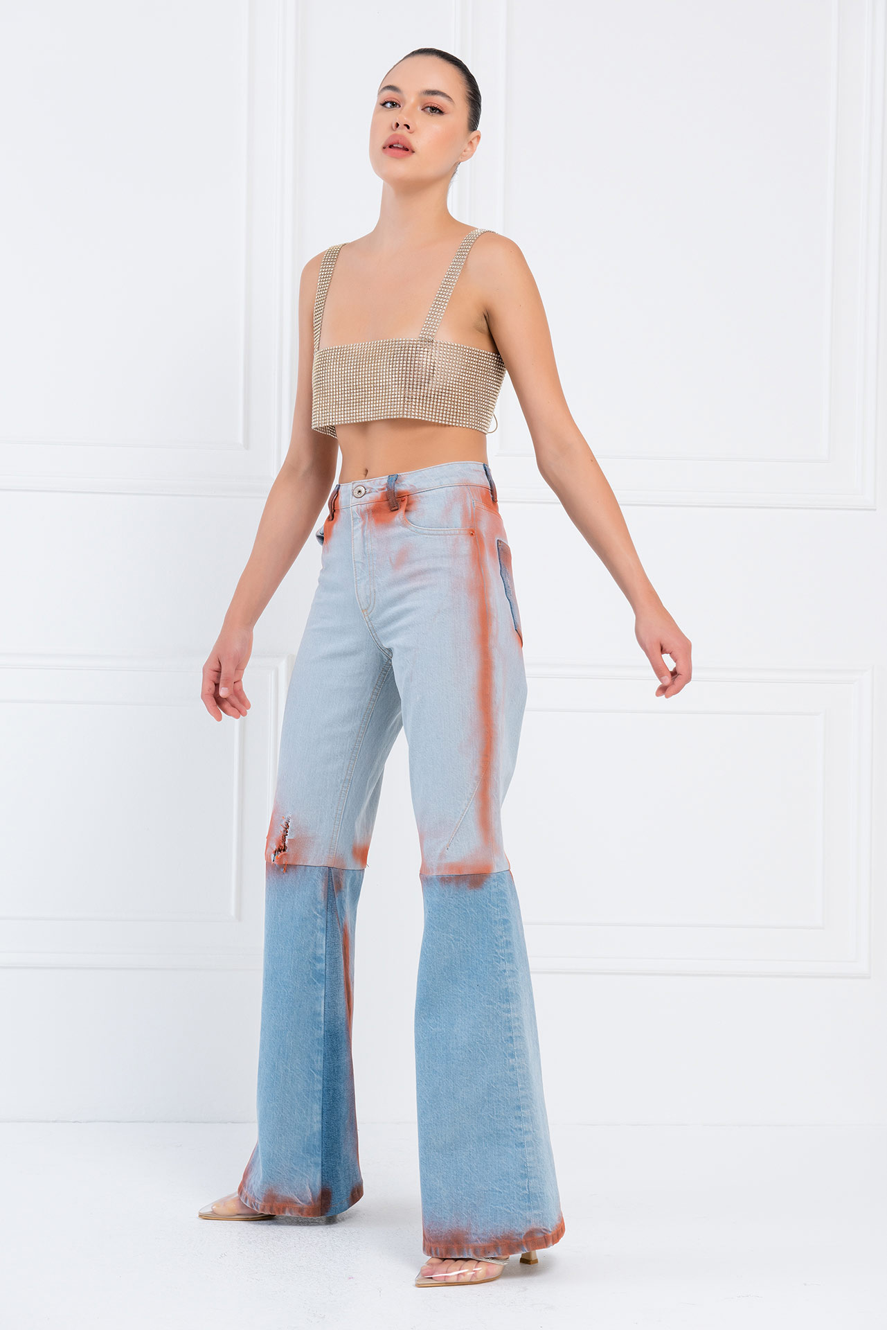 Slit-Design Ice Blue Jeans