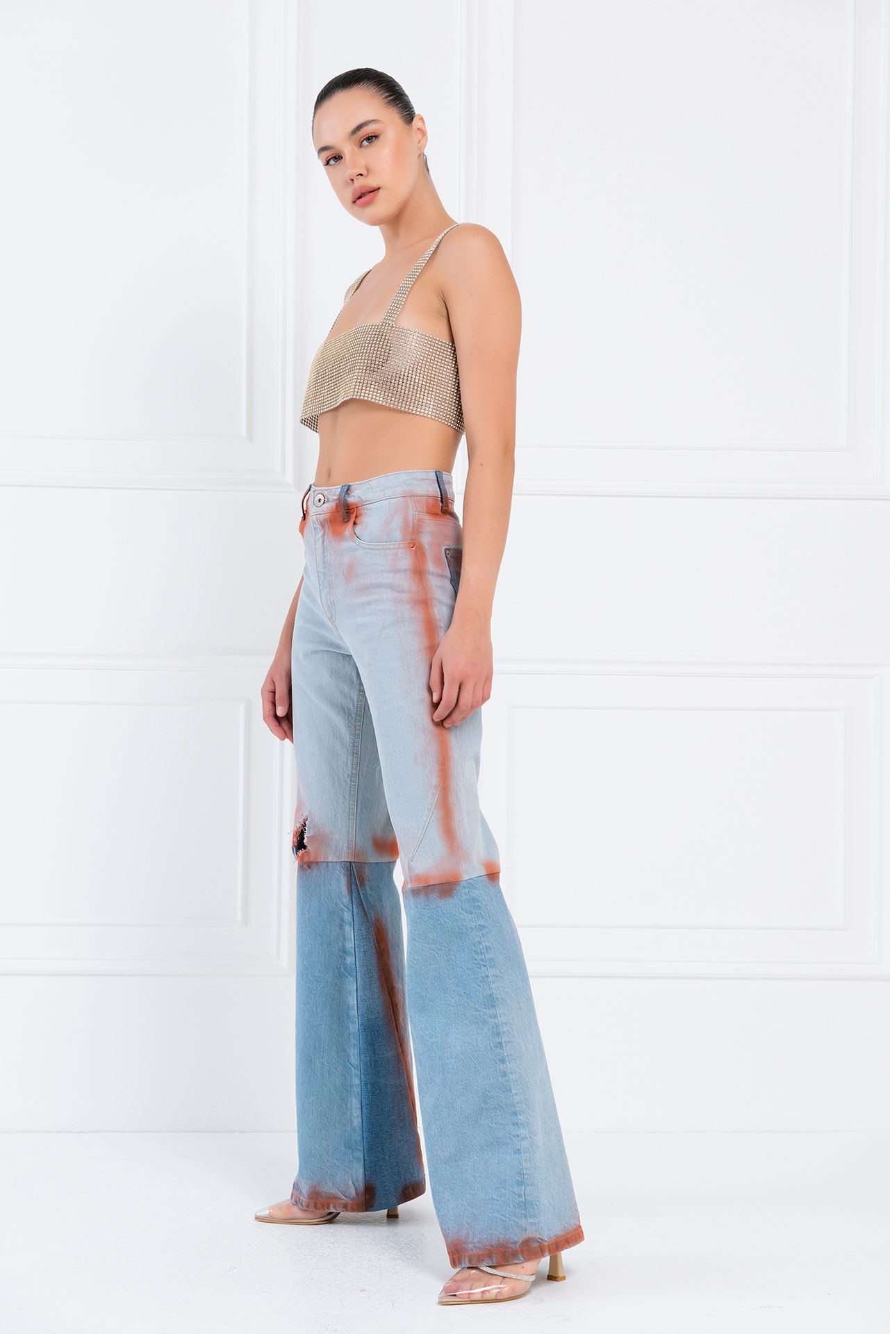 Slit-Design Ice Blue Jeans