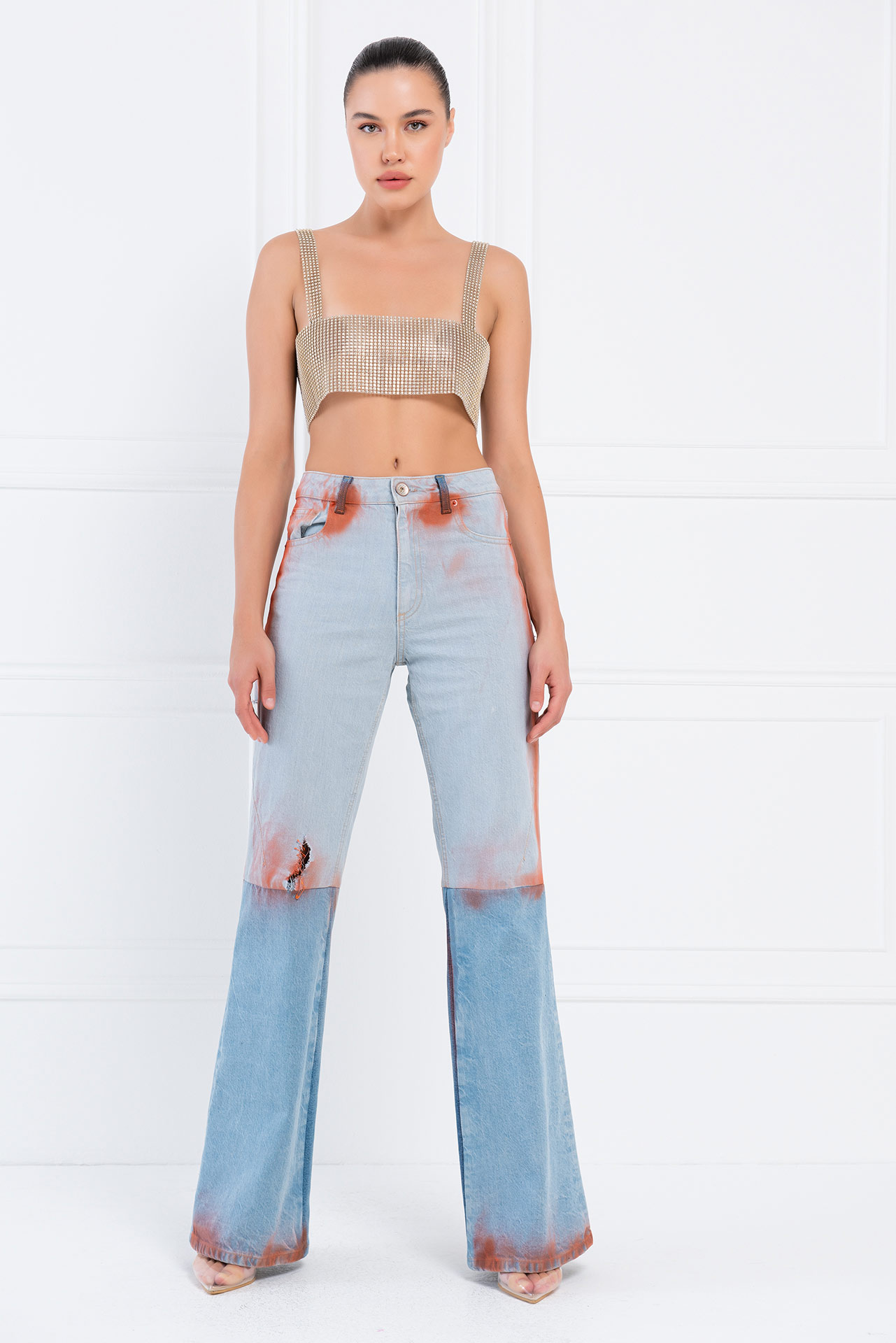 Slit-Design Ice Blue Jeans