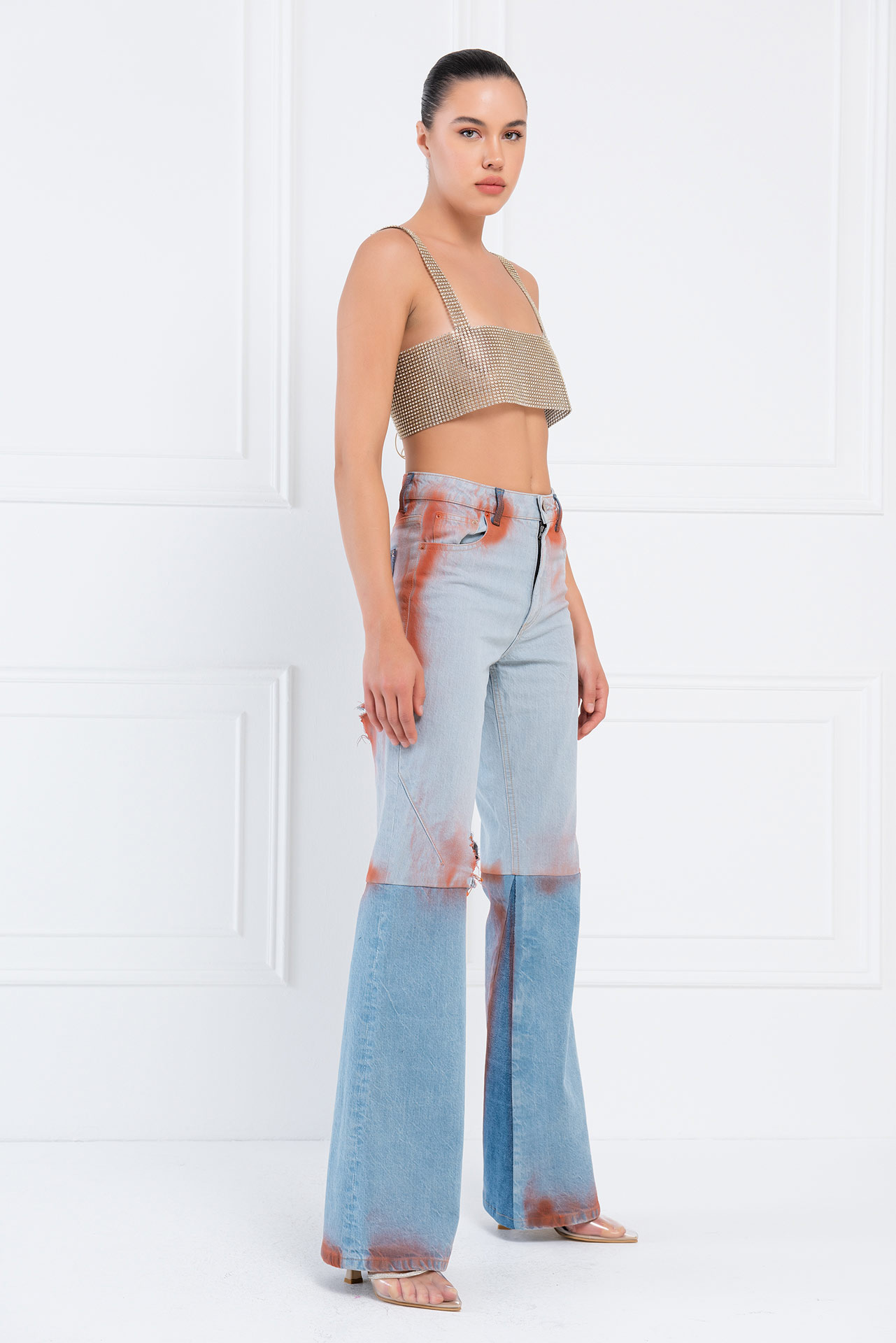 Slit-Design Ice Blue Jeans