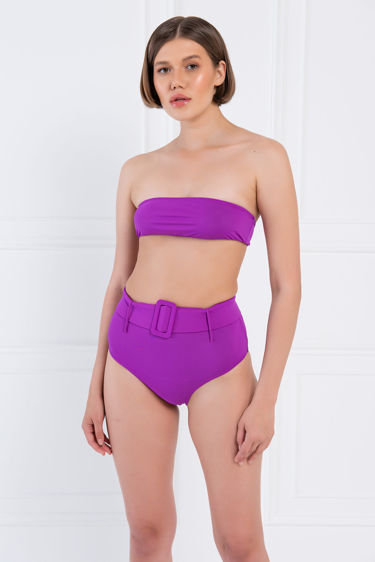 Wholesale Purple Tube Top & Belted Bottoms Bikini Set